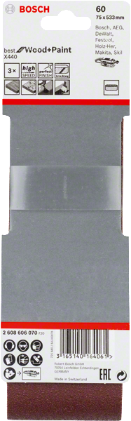 Bande abrasive pour ponceuse 75x533 mm lot de 3 - BOSCH - X448 - 3