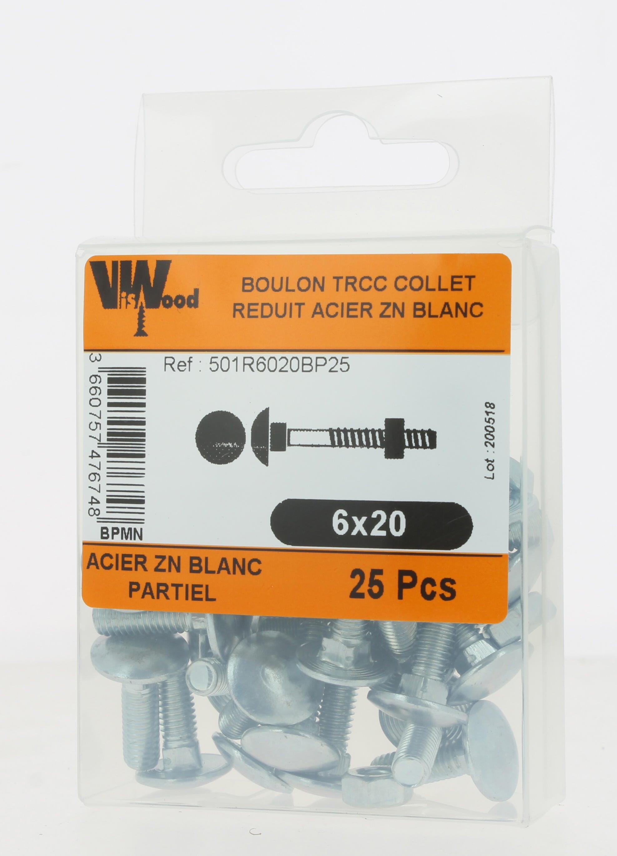 Boulon bois acier zingué Diam. 6 x 20 mm Boîte de 25 - VISWOOD - 2