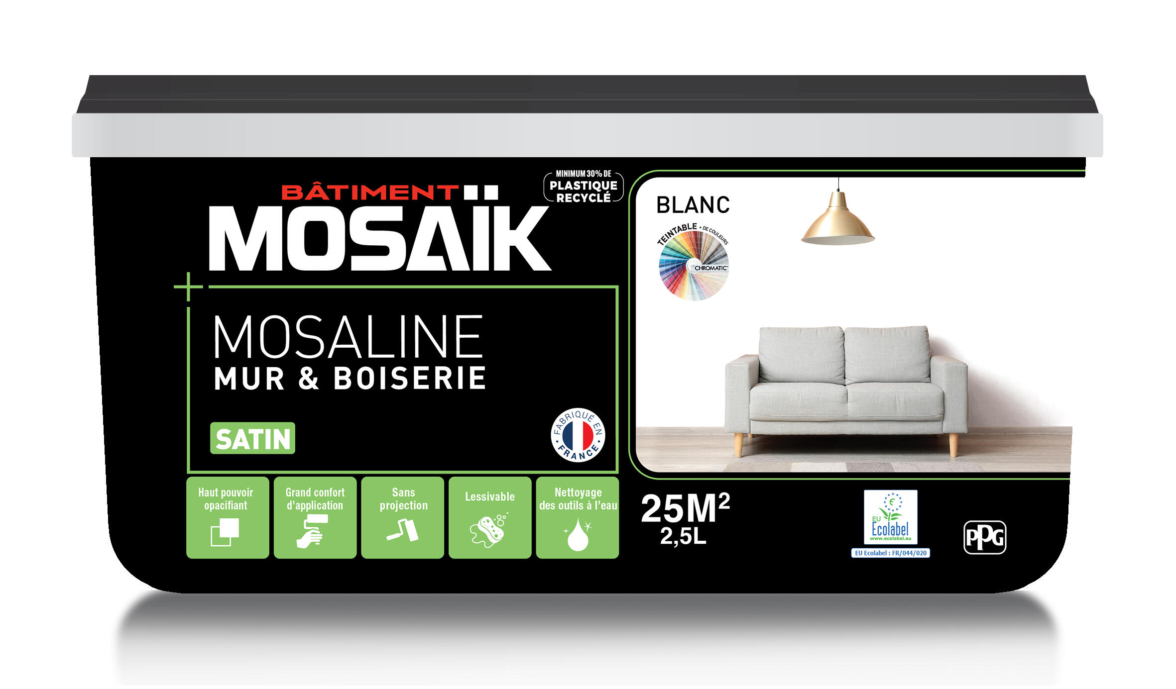 Peinture intérieure multi support acrylique satin blanc 2,5 L Mosaline - MOSAIK - 3