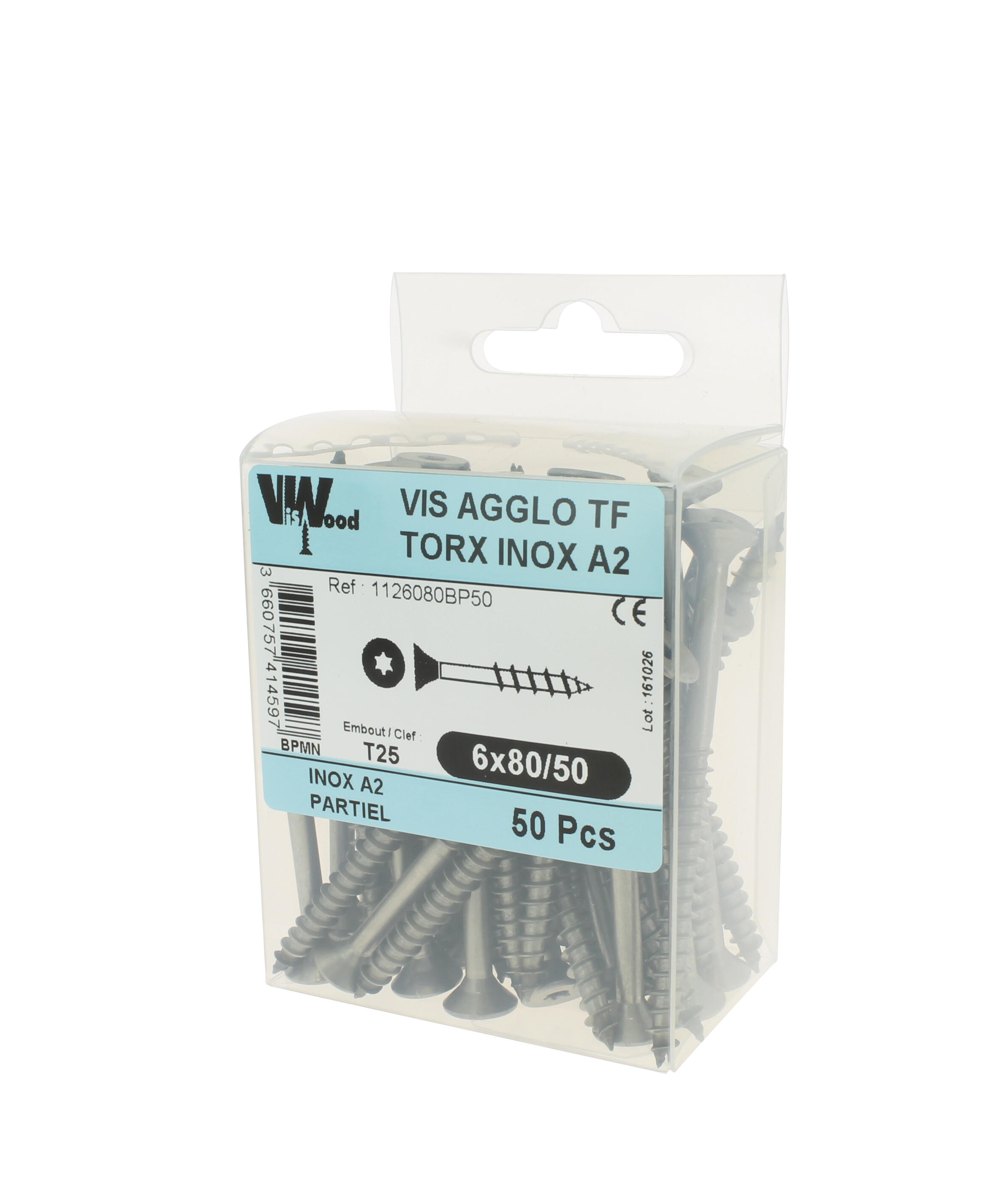 Vis bois inox A2 Diam. 6 x 80 mm Boîte de 50 - VISWOOD - 2