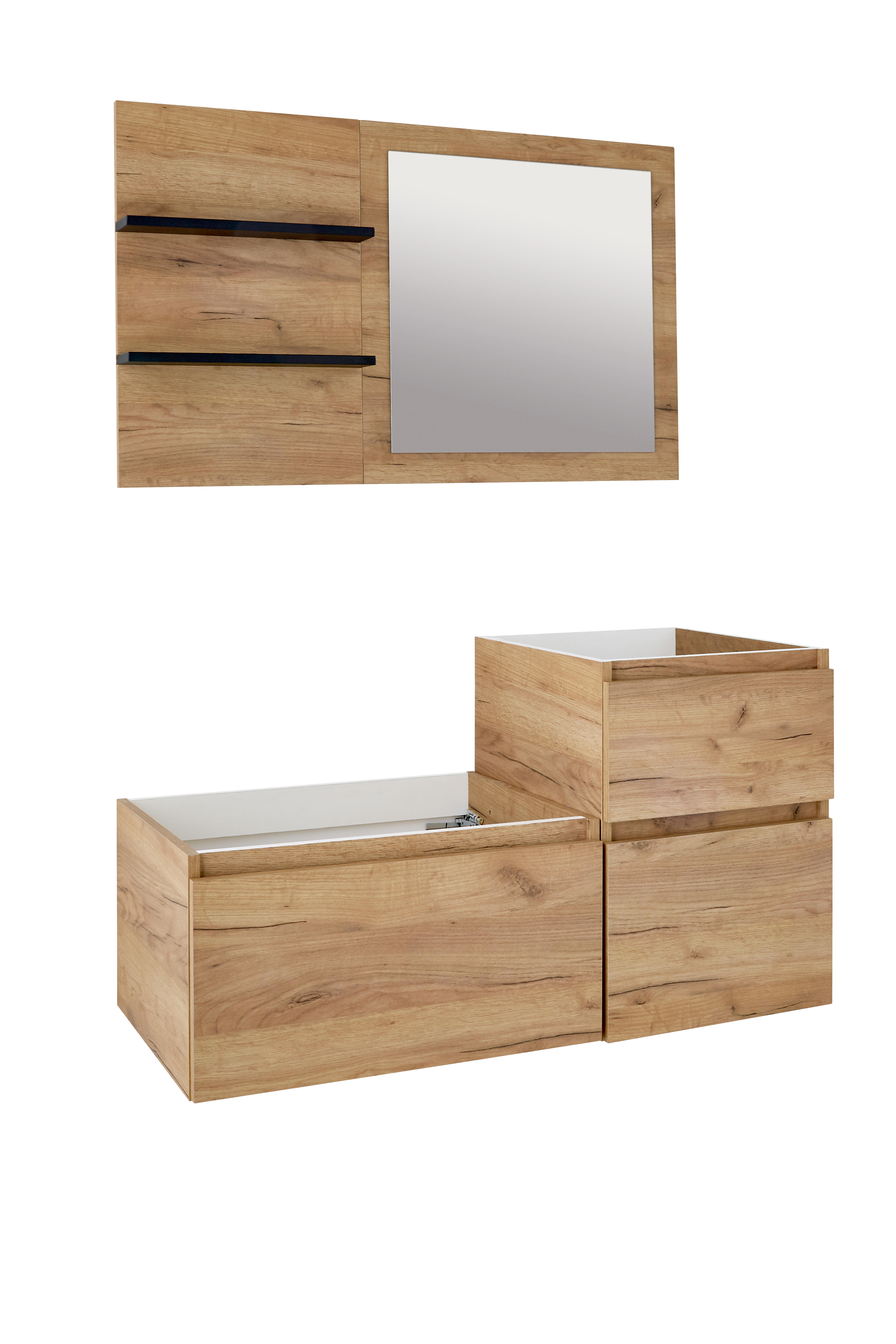 Meuble sous vasque suspendu 2 tiroirs décor chêne l.40 x P.46 x H.57 cm - NATURAL ROCK - 3