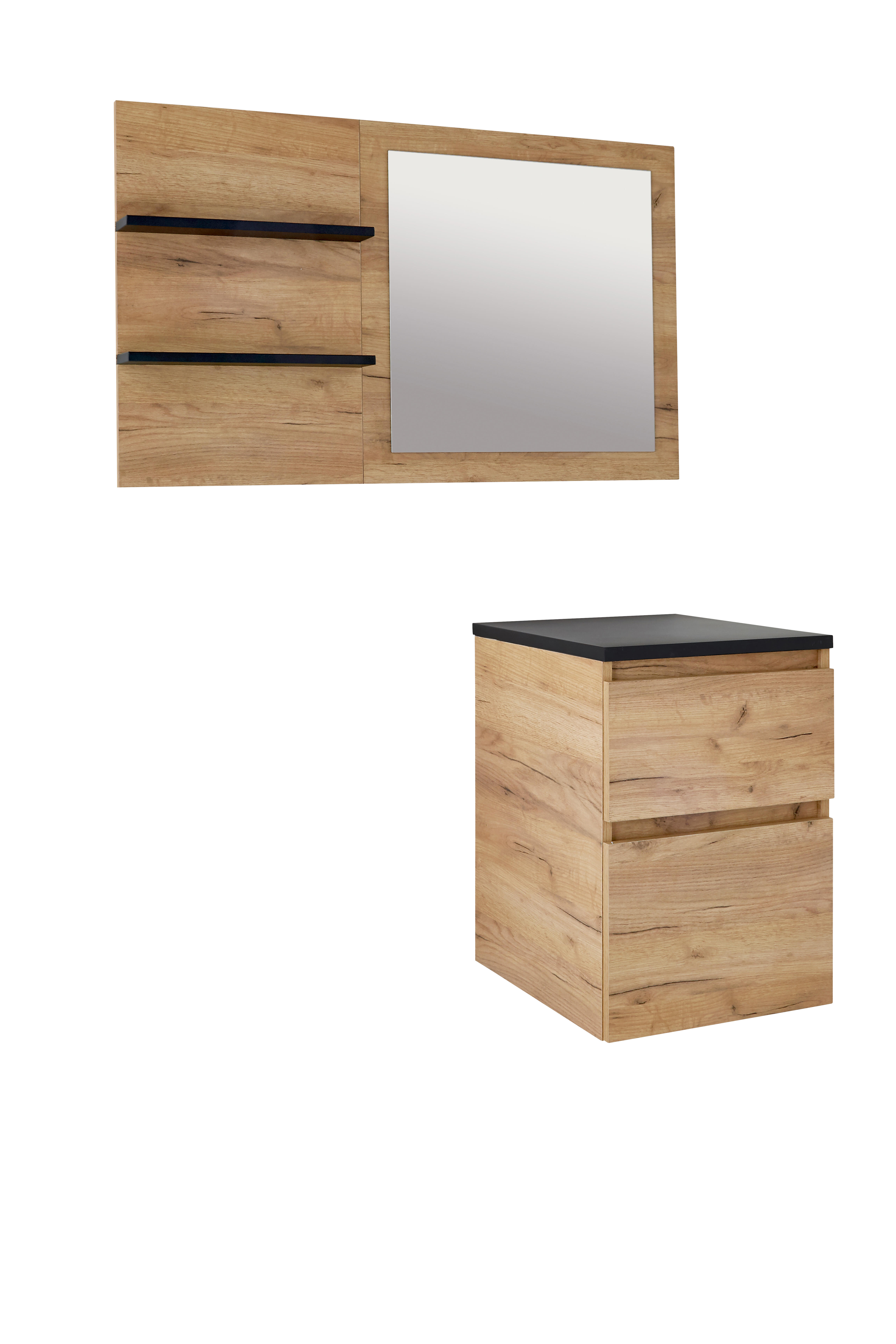 Meuble sous vasque suspendu 2 tiroirs décor chêne l.40 x P.46 x H.57 cm - NATURAL ROCK - 2