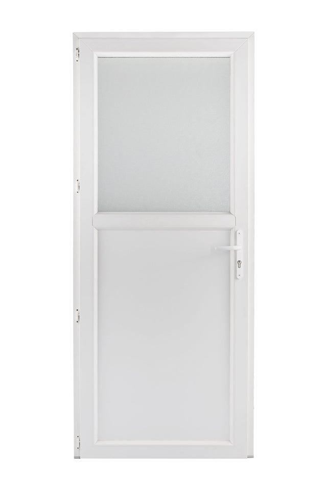 Porte de service PVC 1/2 vitrée Blanche H.200 x l.90 cm poussant droit 