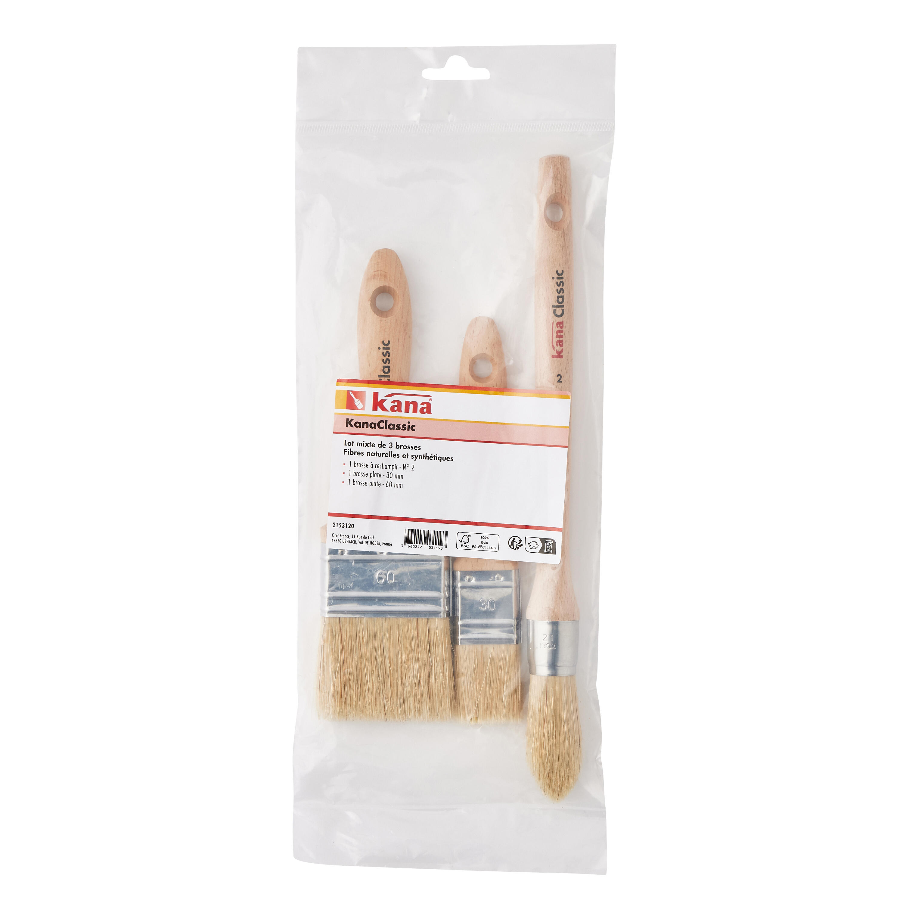Pinceaux brosses plats et à rechampir toute peinture - KANA (lot de 3) - 2