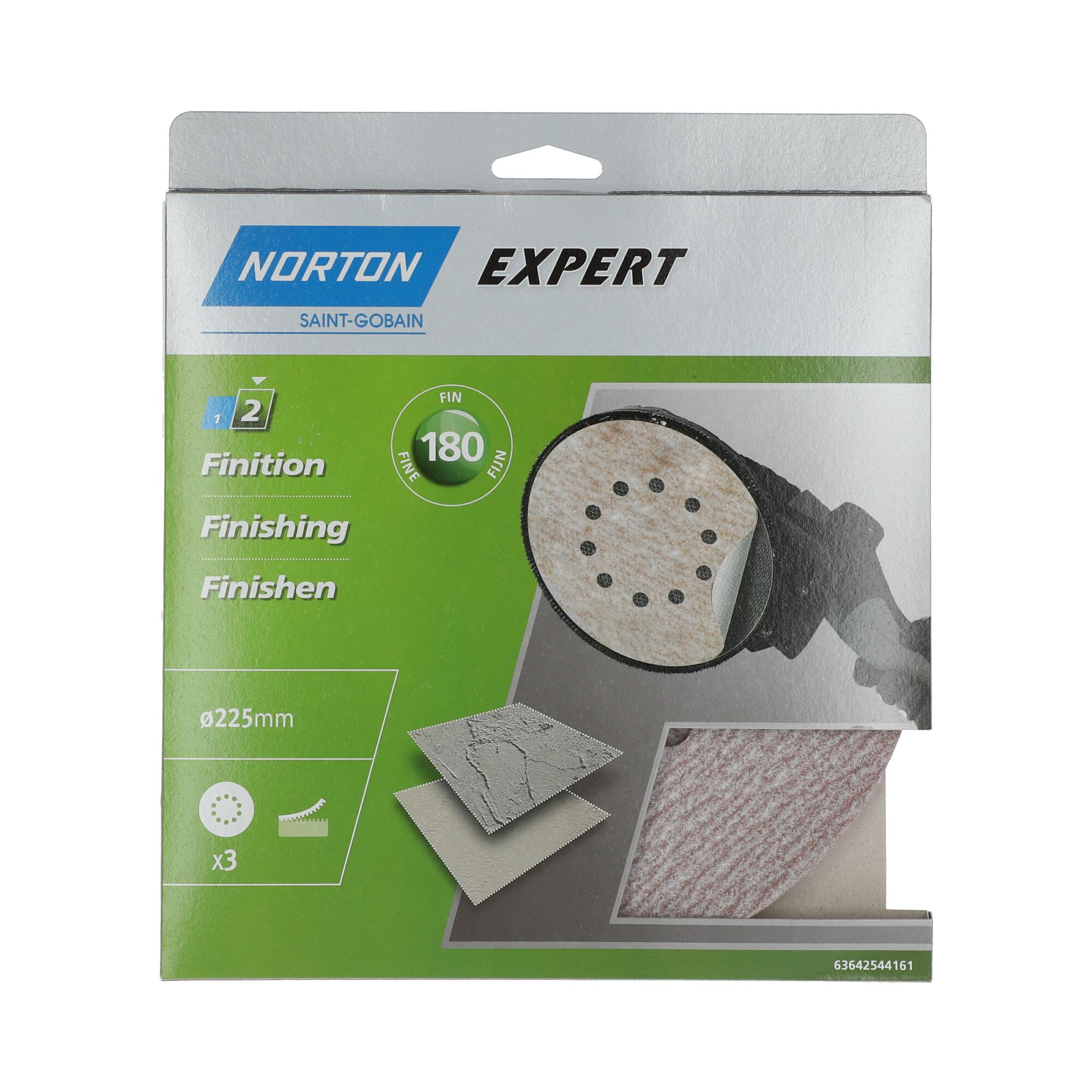 Disque abrasif pour ponceuse à plâtre Diam.225 mm grain.180 Lot de 3  - NORTON - 2