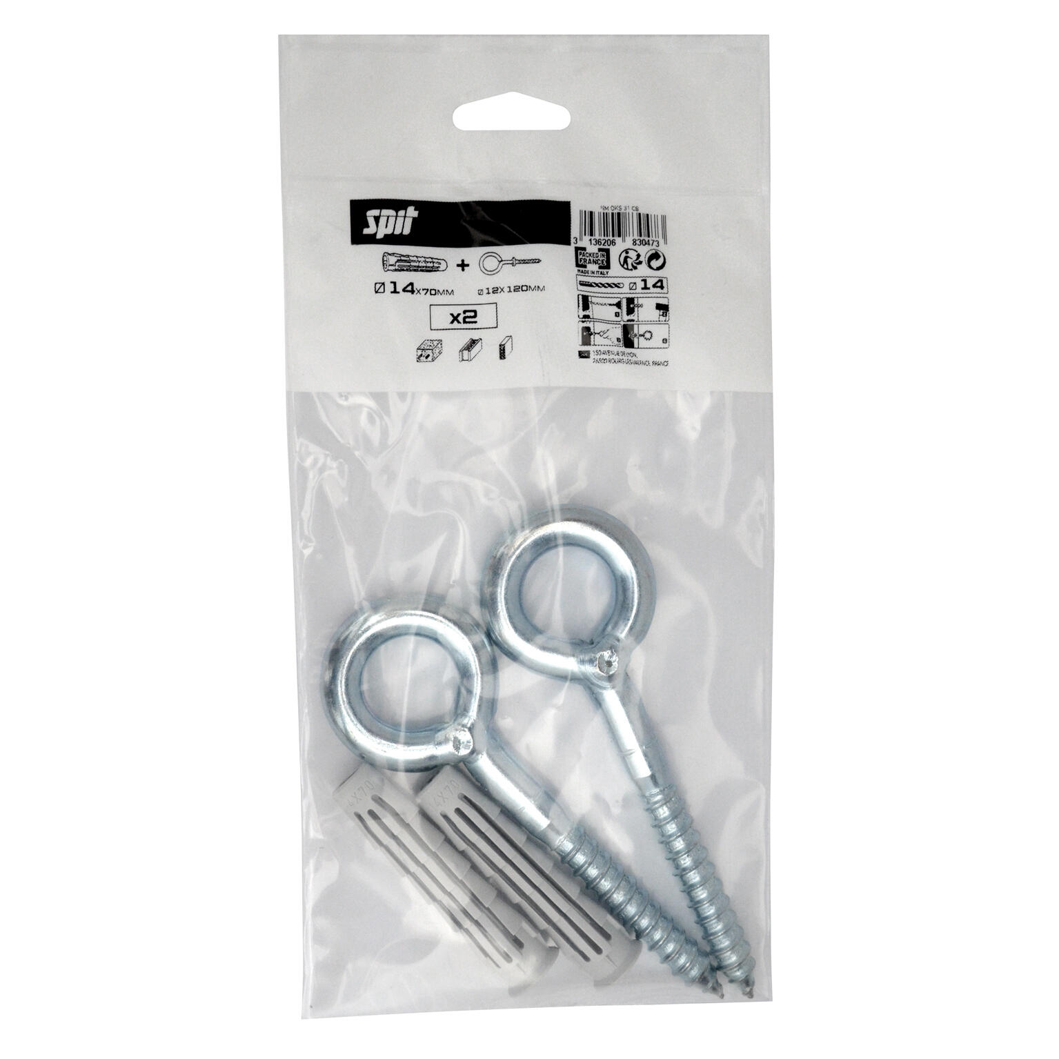 Kit de fixation échafaudages cheville + piton Diam.14 mm x 70 mm - SPIT Chev (lot de 2) - 2