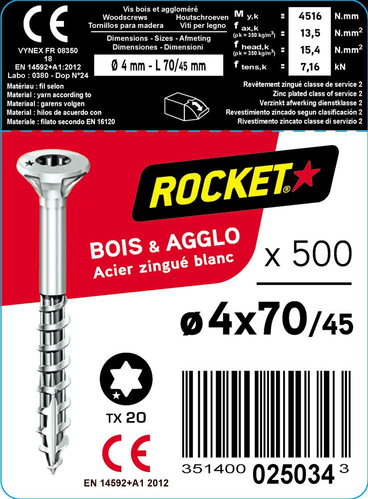 Vis bois acier zingué Diam. 4 x 70 mm Boîte de 500 - ROCKET - 2