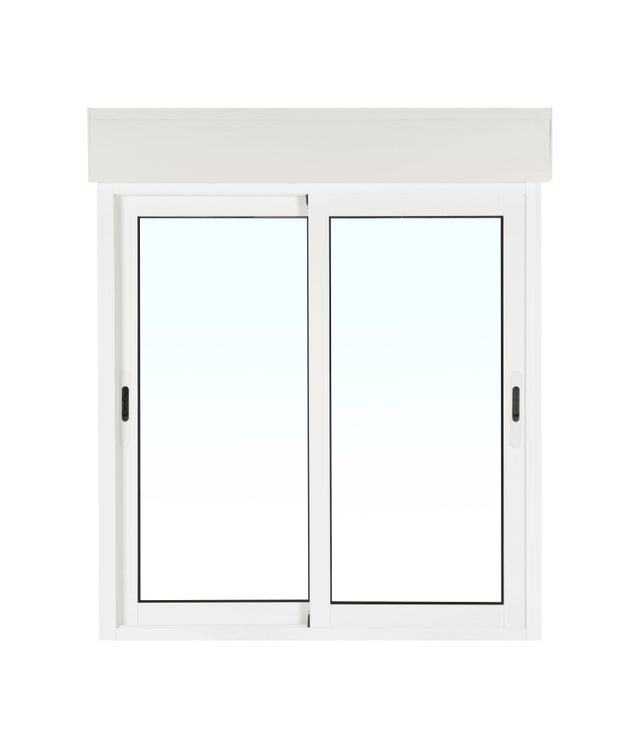 Fenêtre aluminium H.125 x l.120 cm coulissant 2 vantaux avec volet roulant intégré blanc