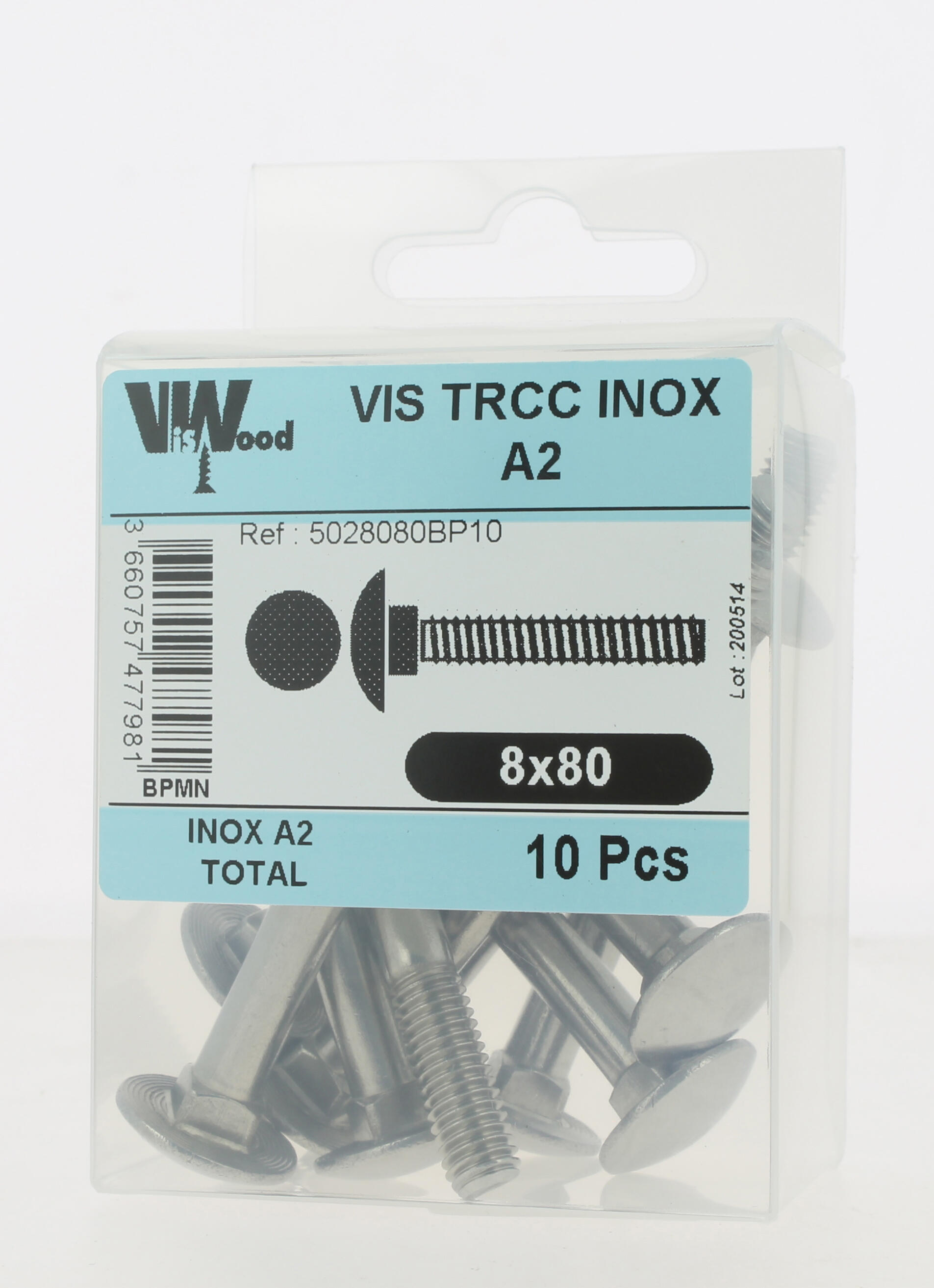 Vis bois inox A2 Diam.8 x 80 mm Boîte de 10 - VISWOOD - 2