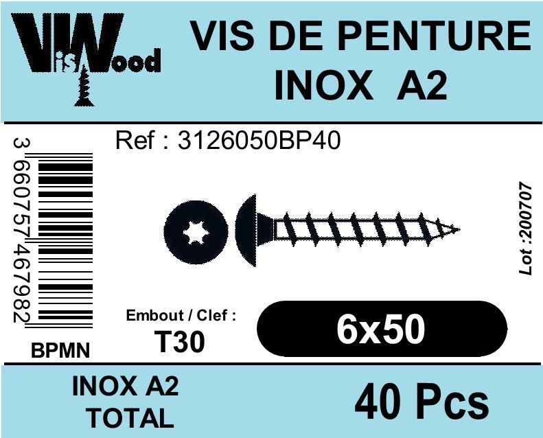 Vis penture inox A2 Diam. 6 x 50 mm Boîte de 40 - VISWOOD - 2