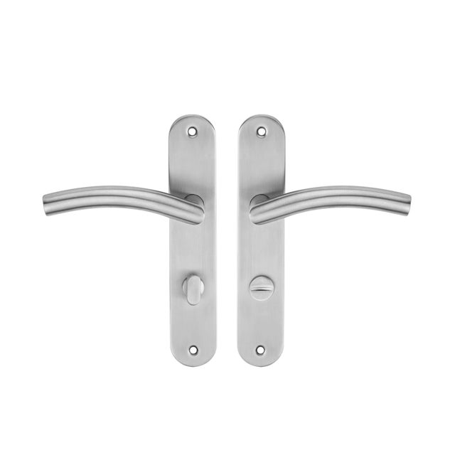 Poignée de porte sur plaque aspect nickel entraxe 195 mm à condamnation LARA x2