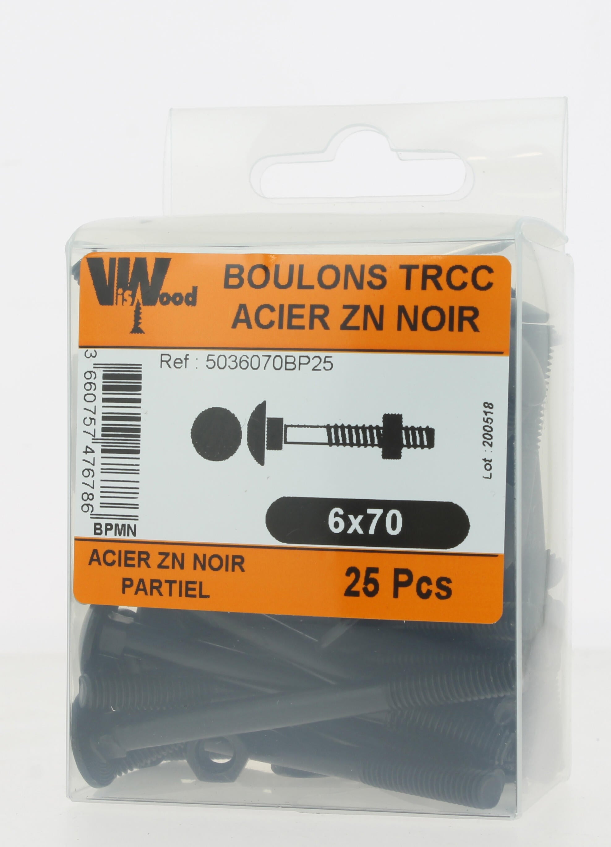 Boulon bois acier zingué Diam. 6 x 70 mm tête Boîte de 25 - VISWOOD - 2