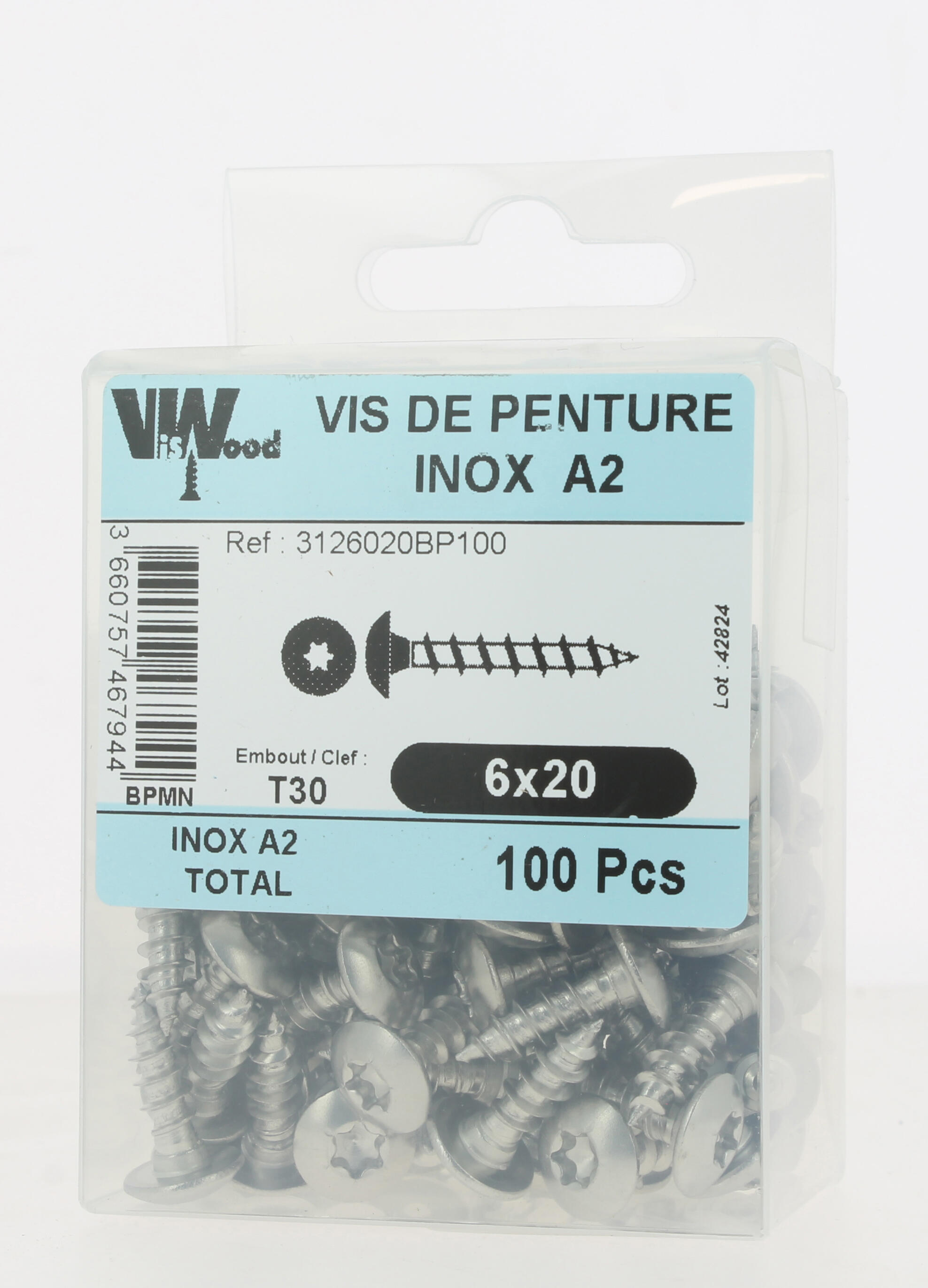 Vis penture inox A2 Diam. 6 x 20 mm Boîte de 100 - VISWOOD - 2