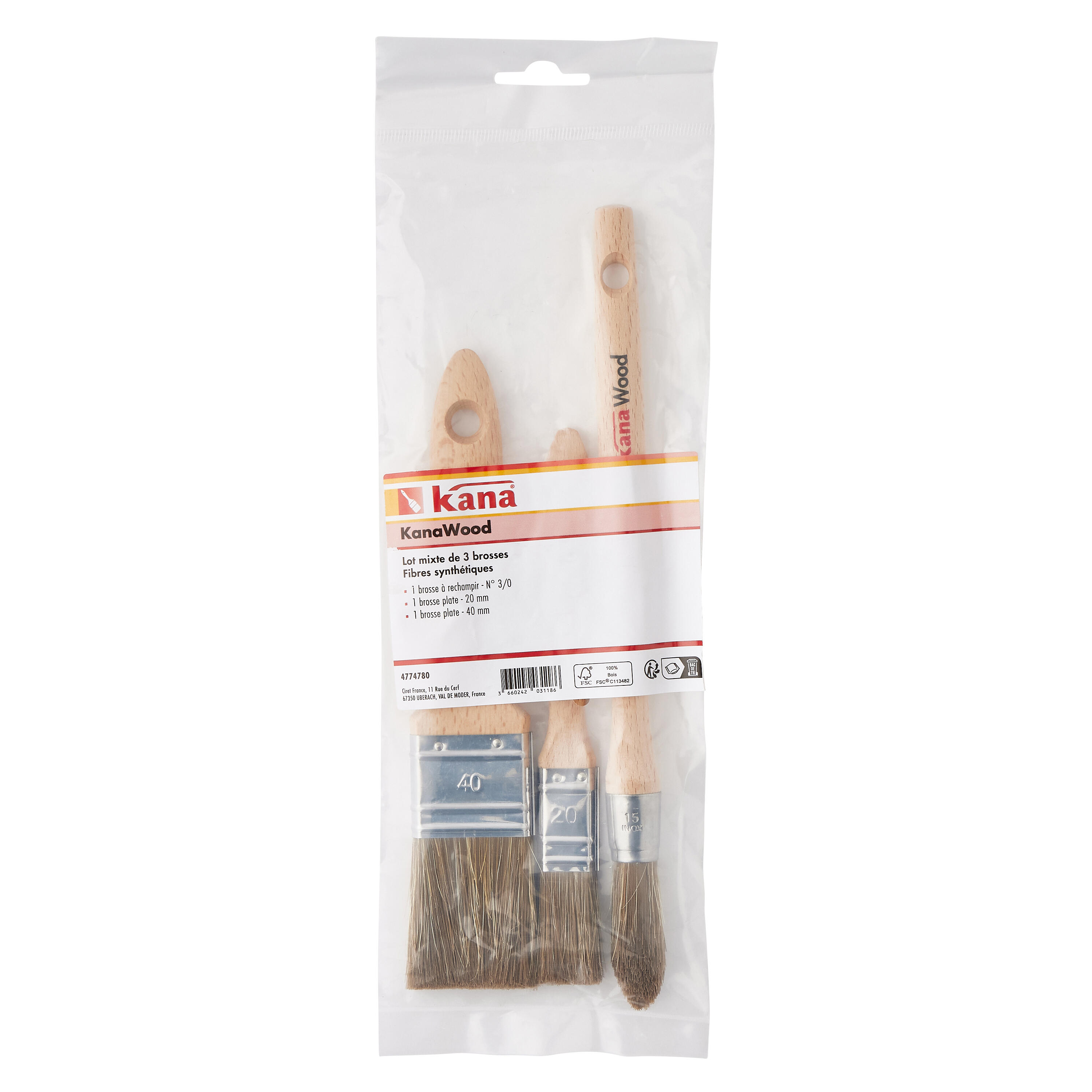 Pinceaux brosses plats et à rechampir pour lasure - KANA (lot de 3) - 2