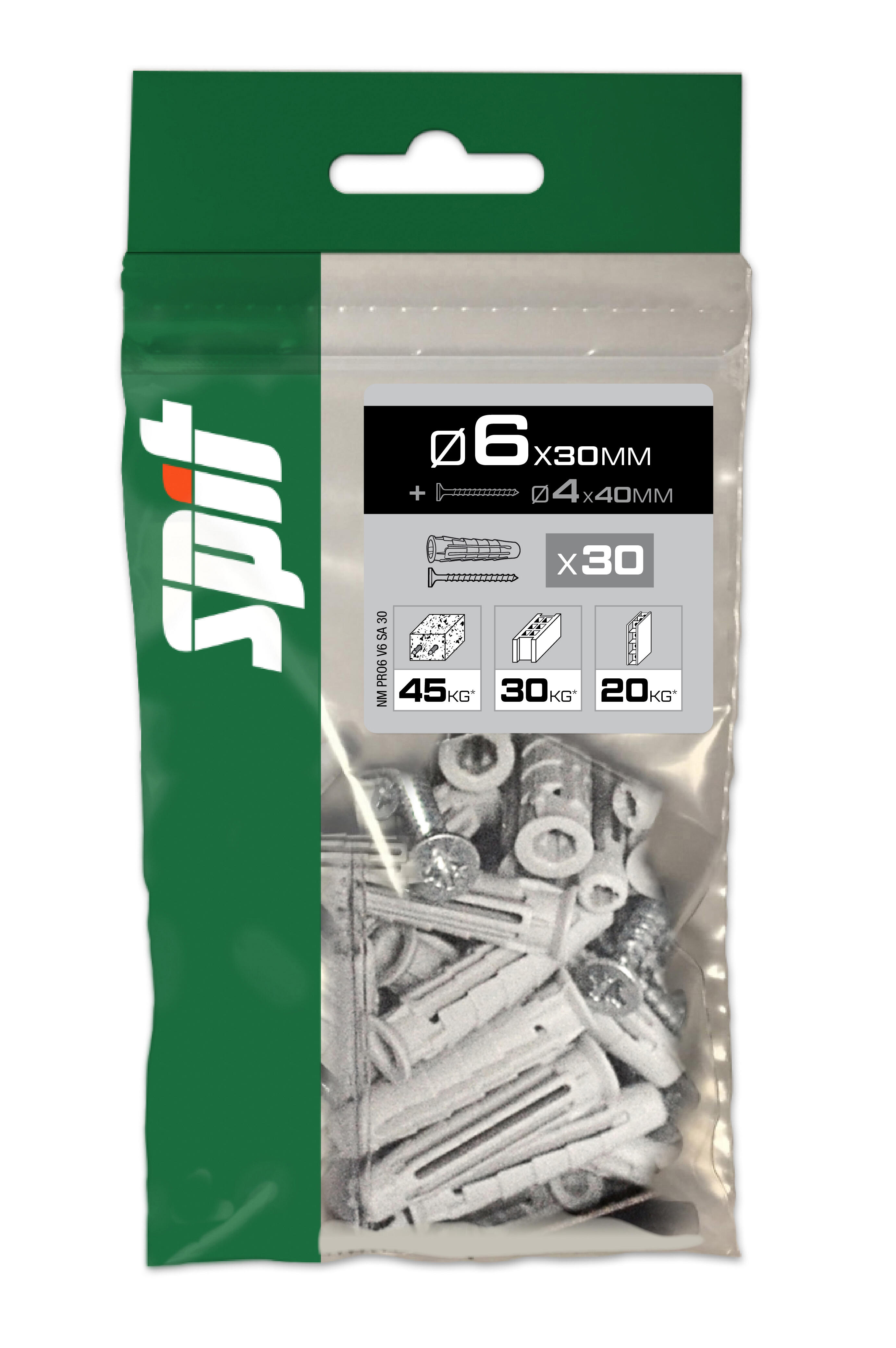 Cheville nylon avec vis multi-matériaux Diam.6 mm x 30 mm - SPIT Pro11(lot de 30) - 2