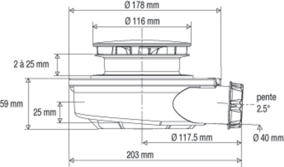 Bonde extra-plate receveur Ø90 mm, h 60 mm - NF - 4