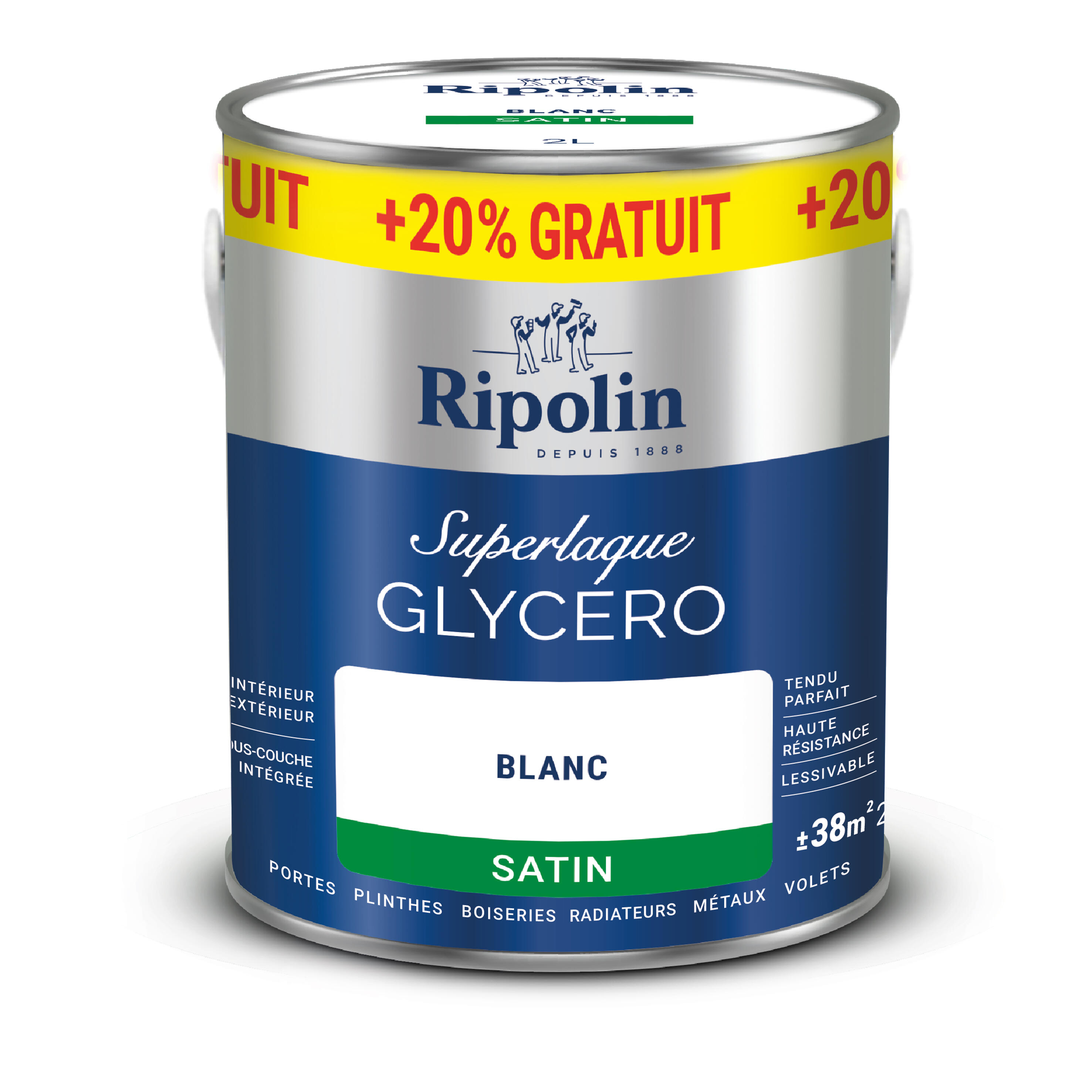 Peinture intérieure et extérieure multi-supports glycéro satin blanc 2 L +20% - RIPOLIN - 4