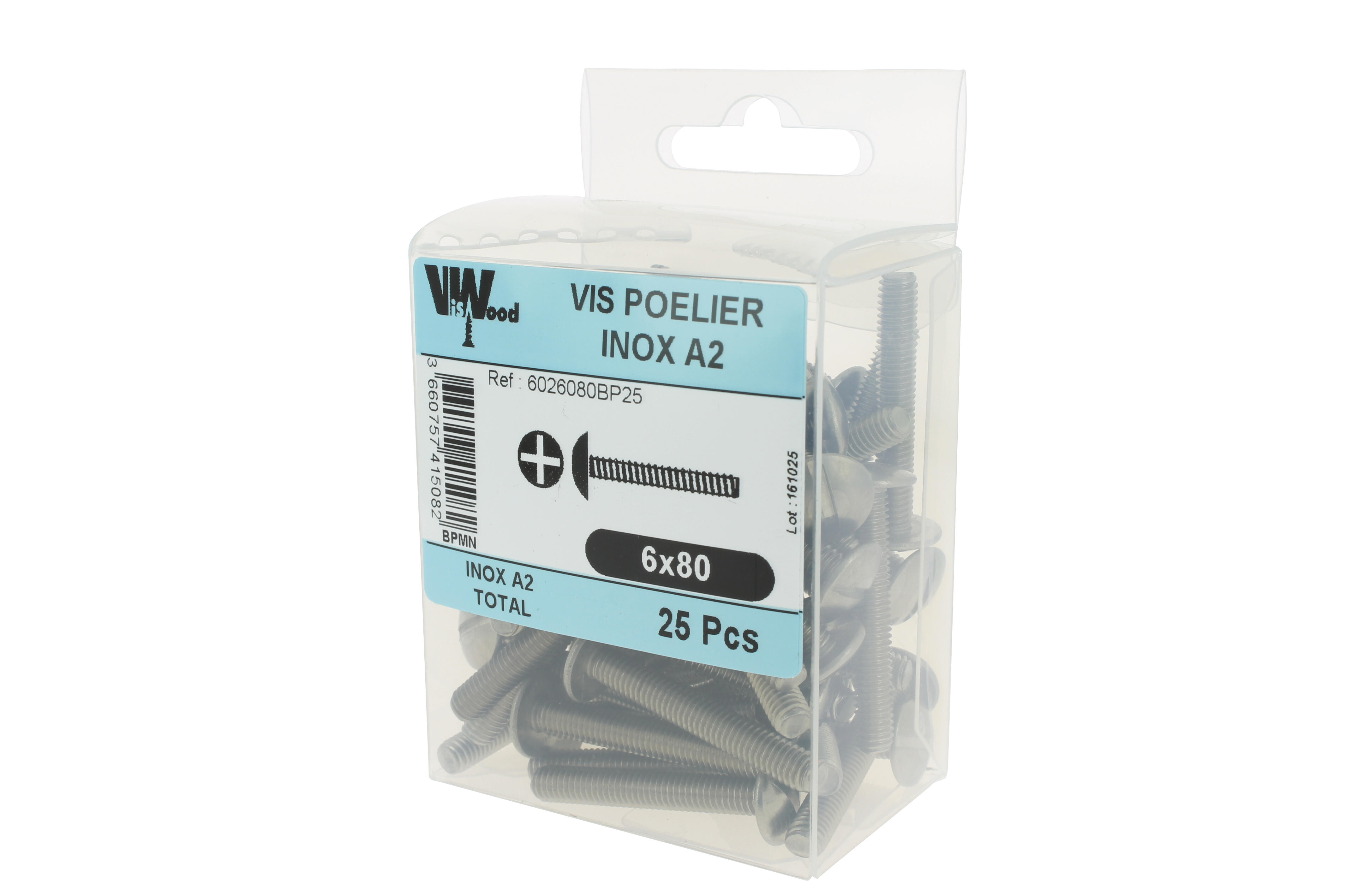 Vis poêlier inox A2 Diam. 6 x 80 mm Boîte de 25 - VISWOOD - 2