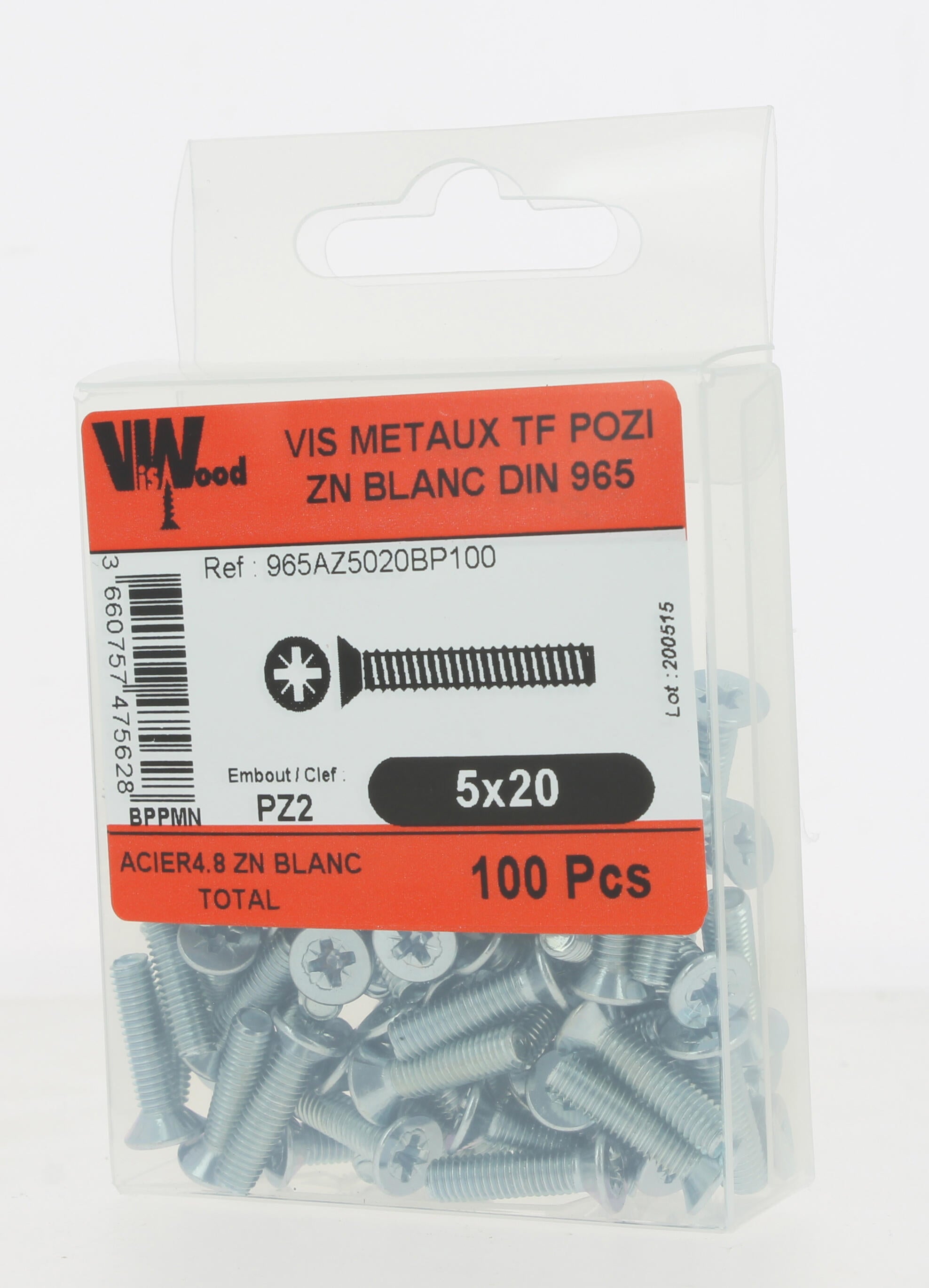 Vis métal Diam.5 mm tête fraisée Boîte de 100 - VISWOOD - 3