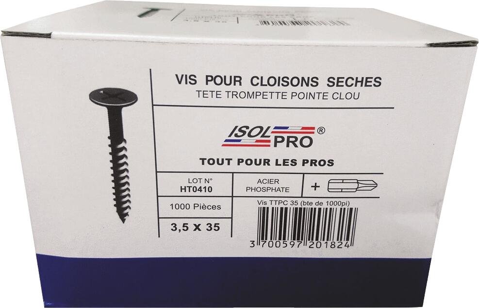 Vis Plaque de plâtre Diam. 3,5 x 25 mm Boîte de 1000 - ISOLPRO - 4