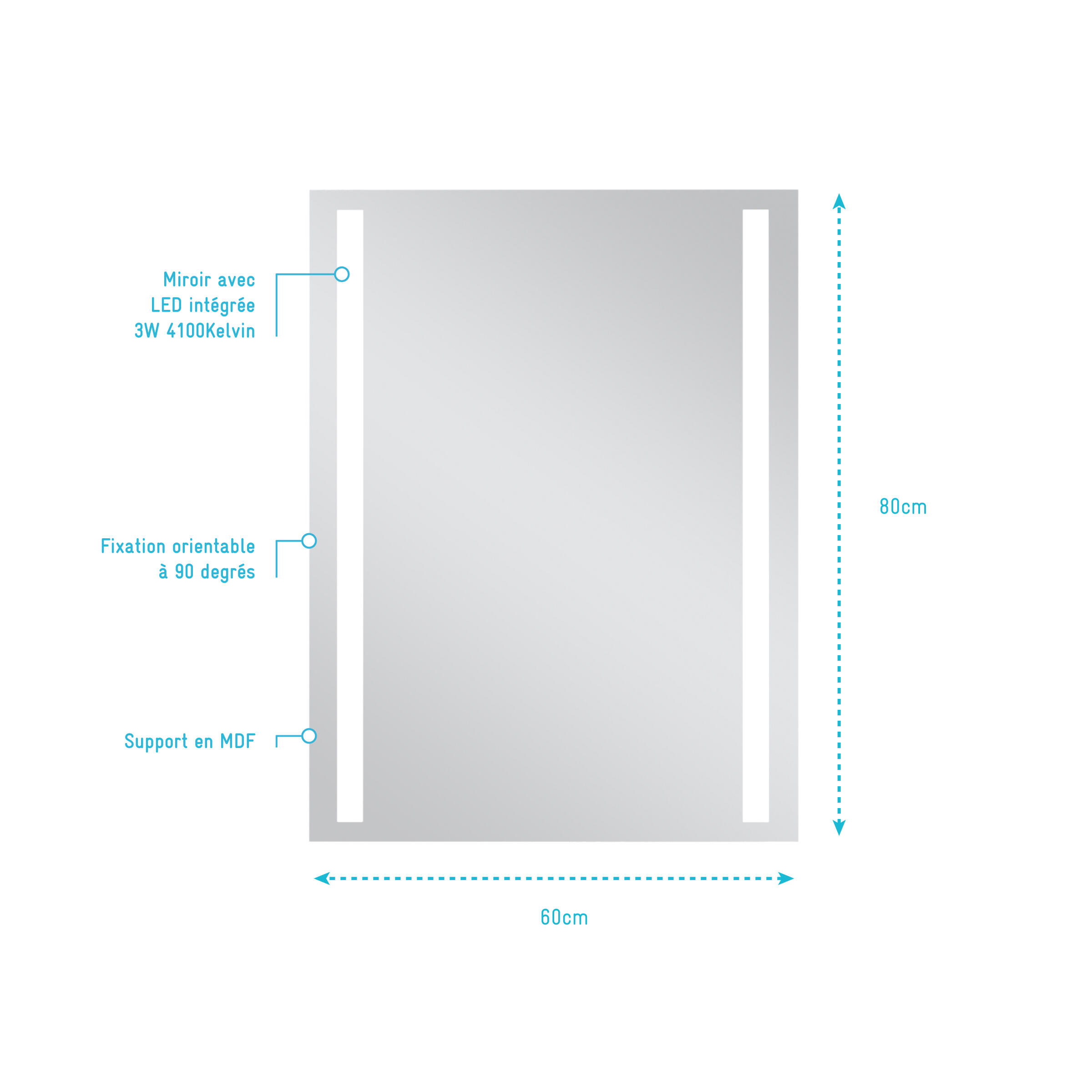 Miroir avec led intégrée 80 x 60 cm ATOS - 2