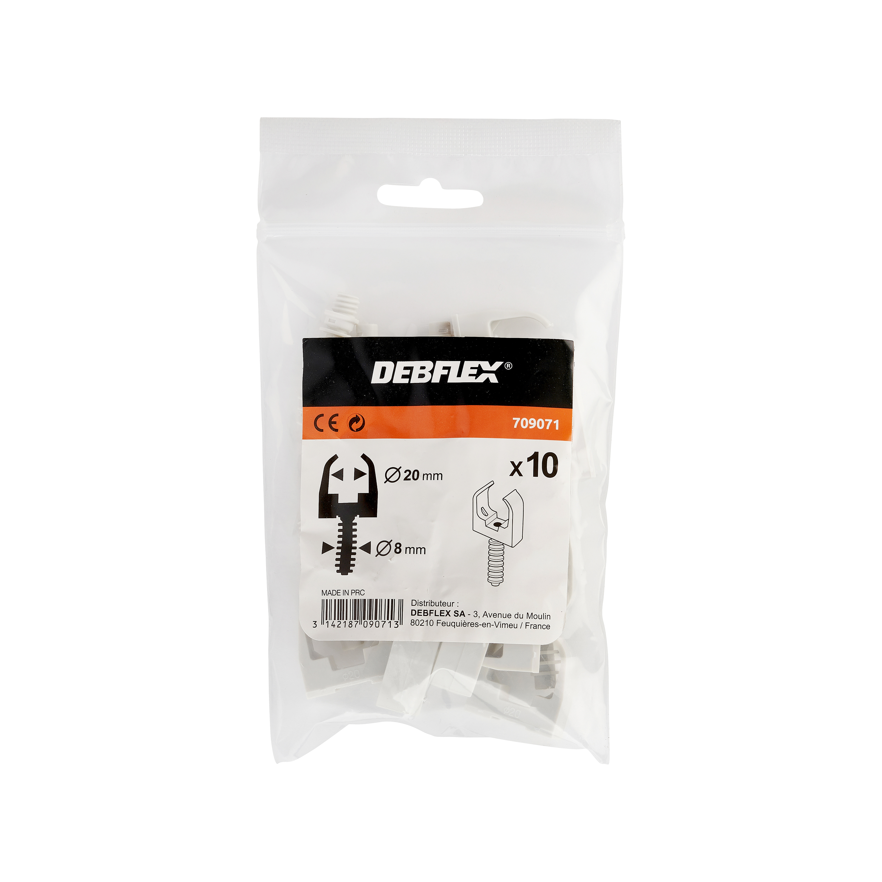 SACHET DE 10 CLIPS+CHEVILLE D20MM GRIS - 2