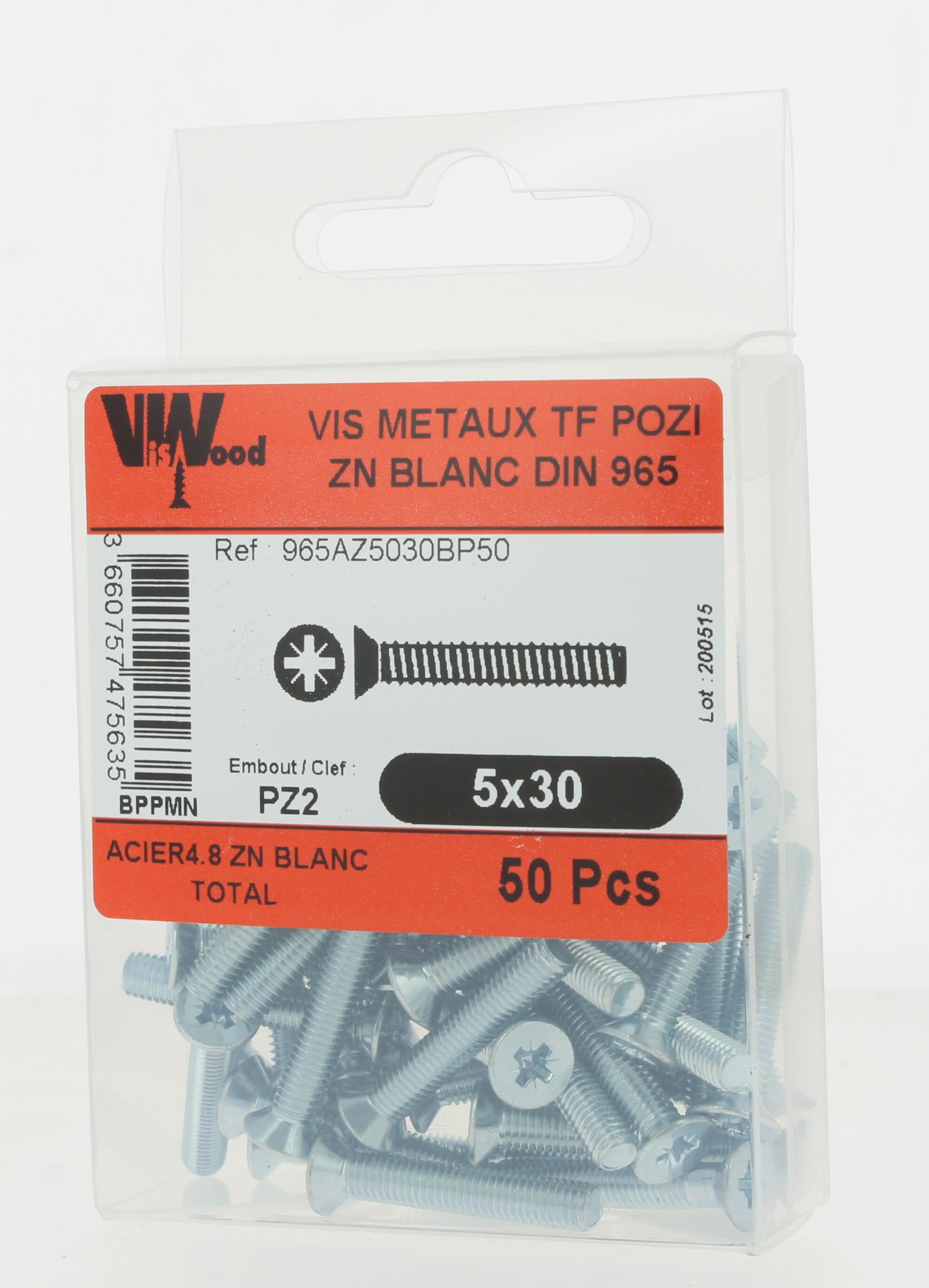 Vis métal Diam.5 mm tête fraisée Boîte de 50 - VISWOOD - 3
