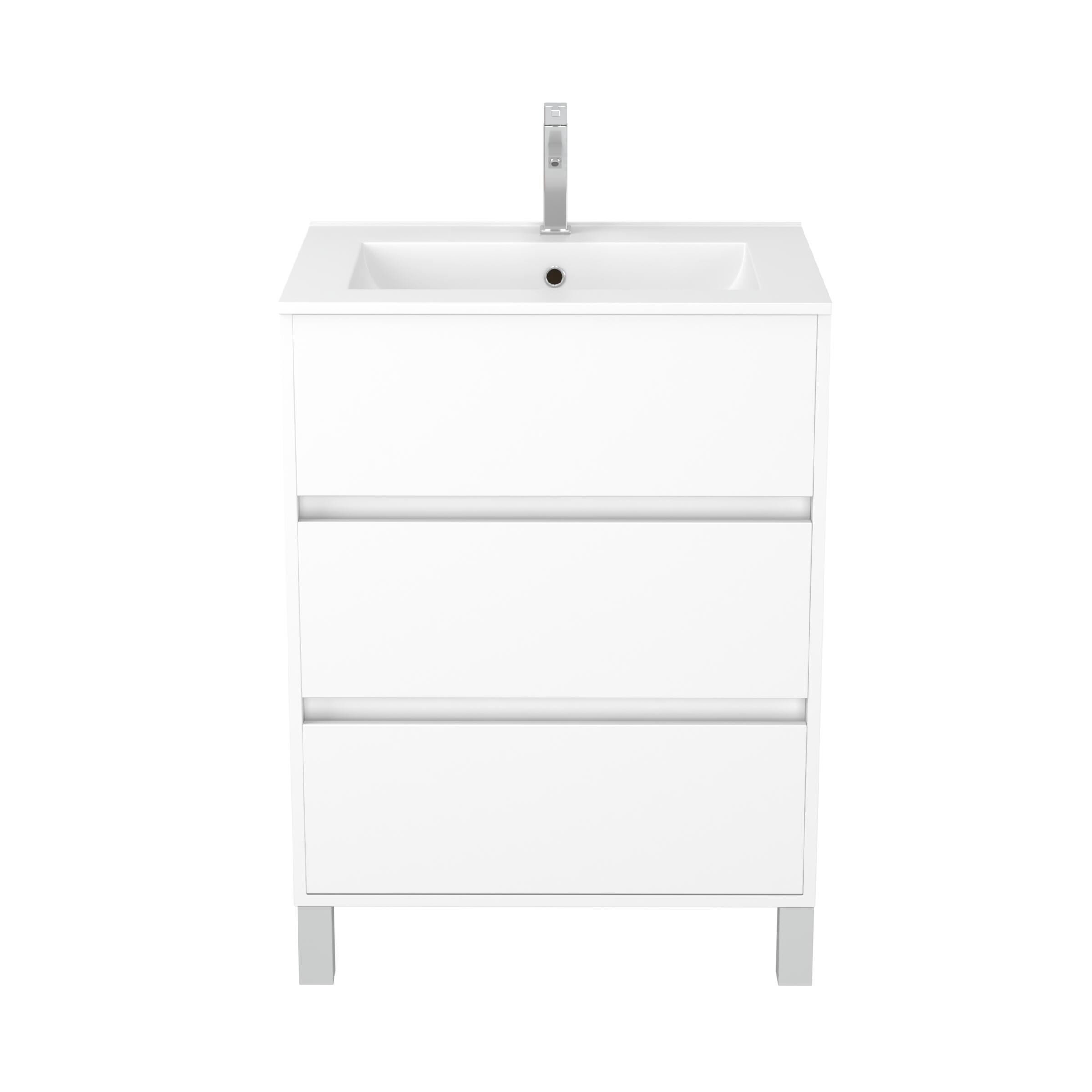 Meuble sous vasque sur pieds 3 tiroirs blanc laqué l.60 x P.45,50 x H.81 cm - ATOS - 4