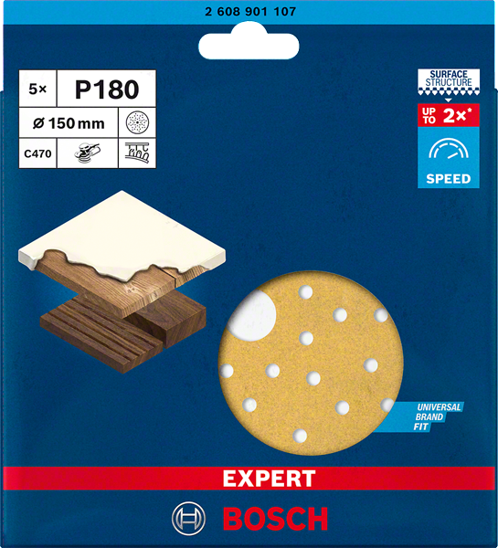 Disque abrasif pour ponceuse excentrique Diam.150 mm grain 180 Lot de 5  - C470 BOSCH - 2