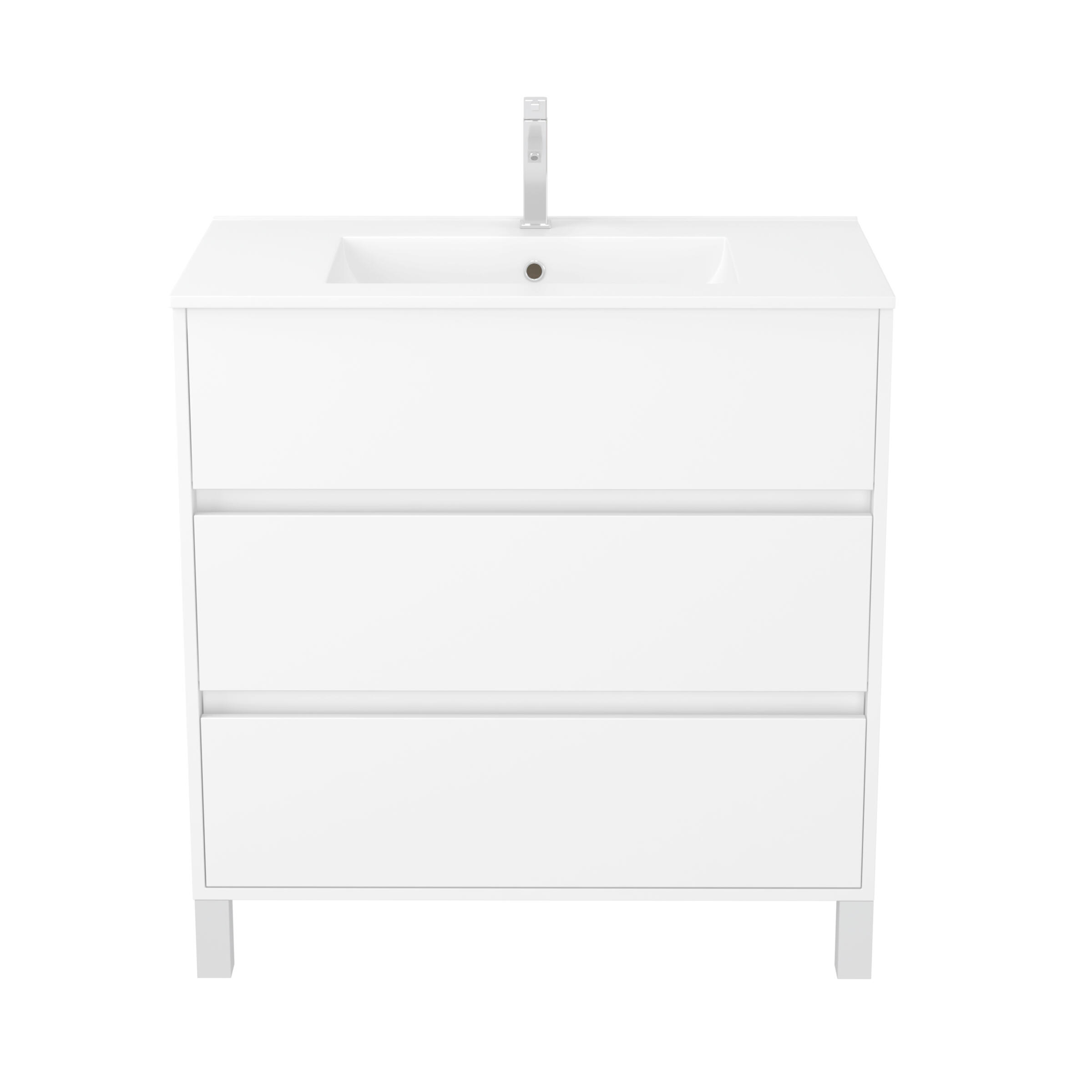 Meuble sous vasque sur pieds 3 tiroirs blanc laqué l.80 x P.45,50 x H.81 cm - ATOS - 4