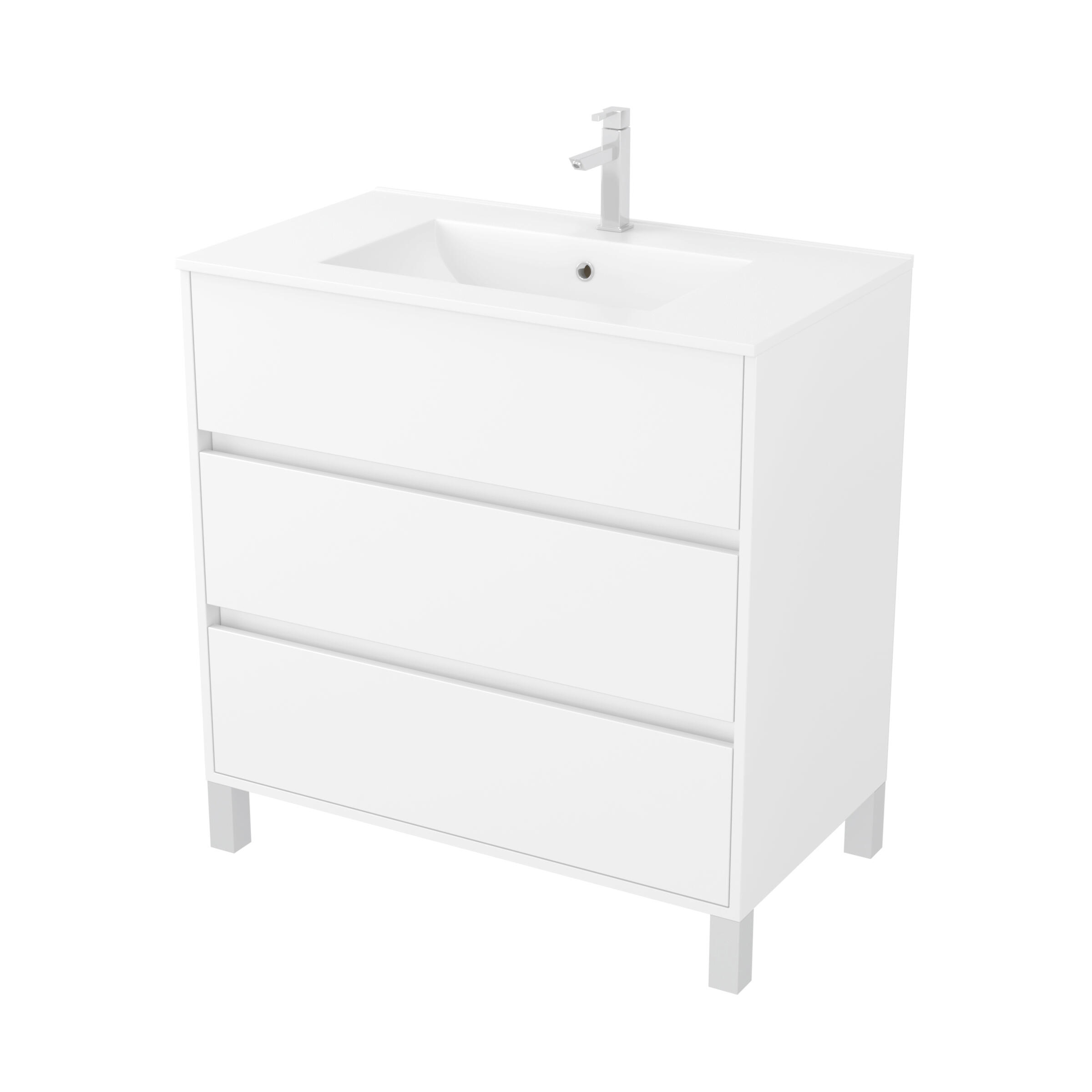 Meuble sous vasque sur pieds 3 tiroirs blanc laqué l.80 x P.45,50 x H.81 cm - ATOS - 2