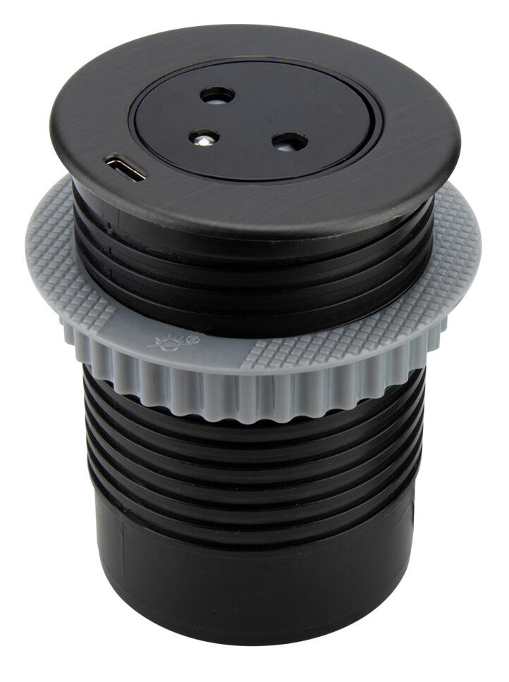 Multiprise escamotable 1 prise + USB Diam.60 mm Noir - Easy Eject VOLT - 5