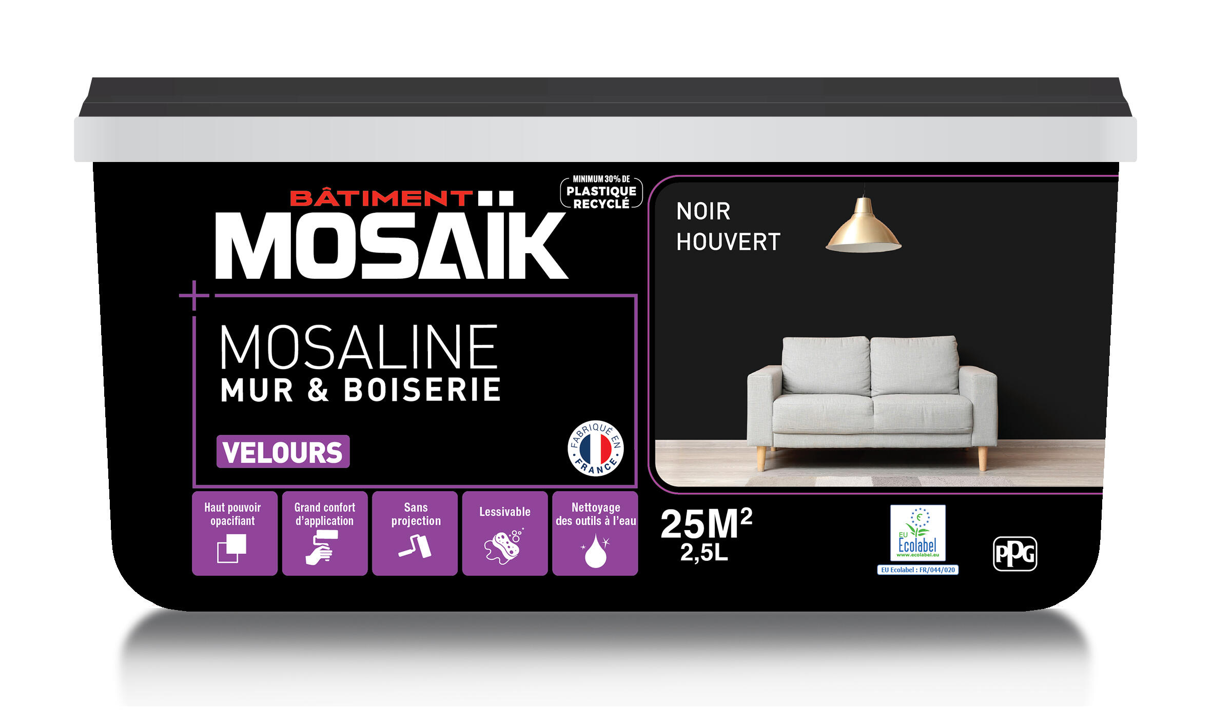 Peinture intérieure multi support acrylique velours noir houvert 2,5 L Mosaline - MOSAIK - 4