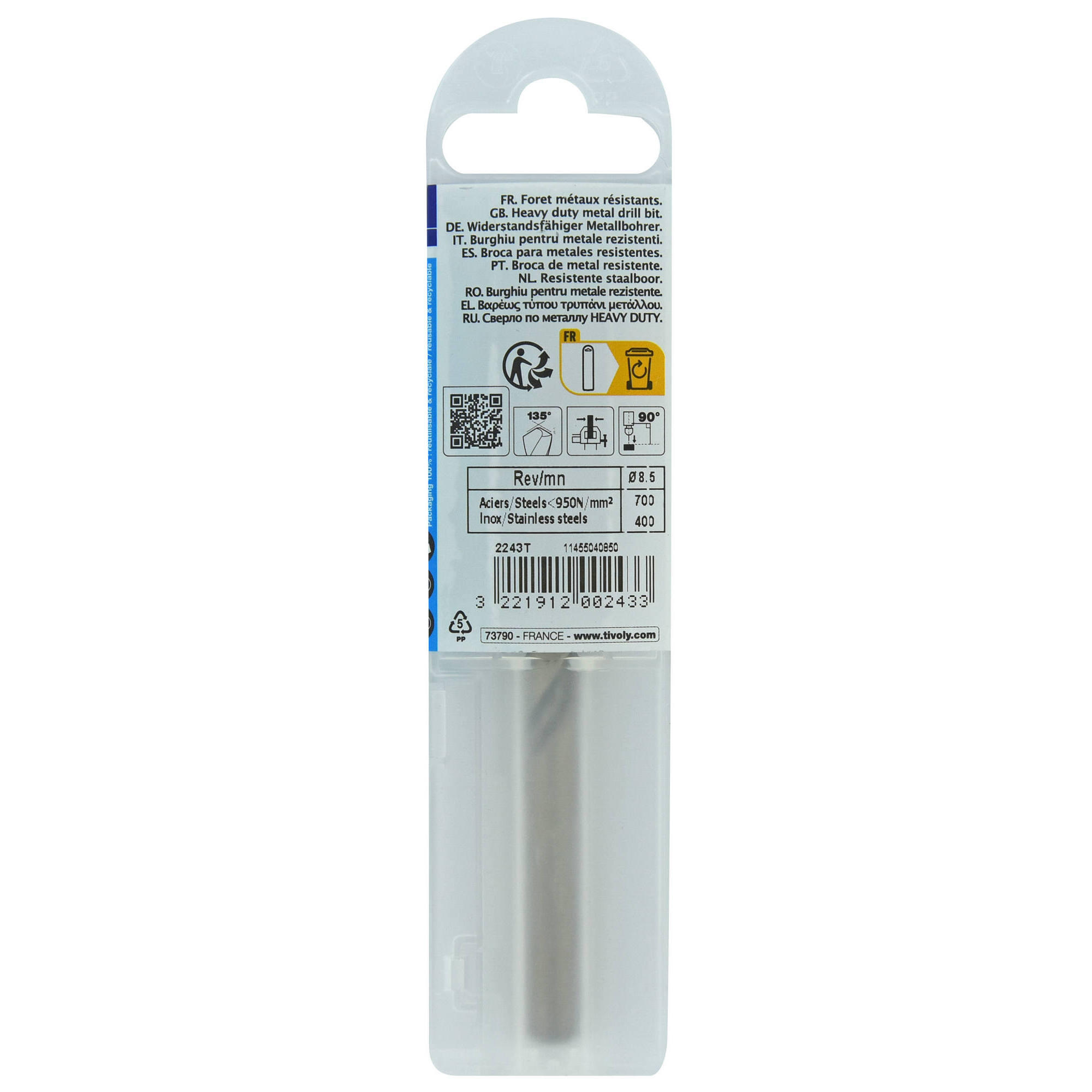 Foret métal HSS Cobalt 5% Diam.8,5 mm L.117 mm - TIVOLY - 5