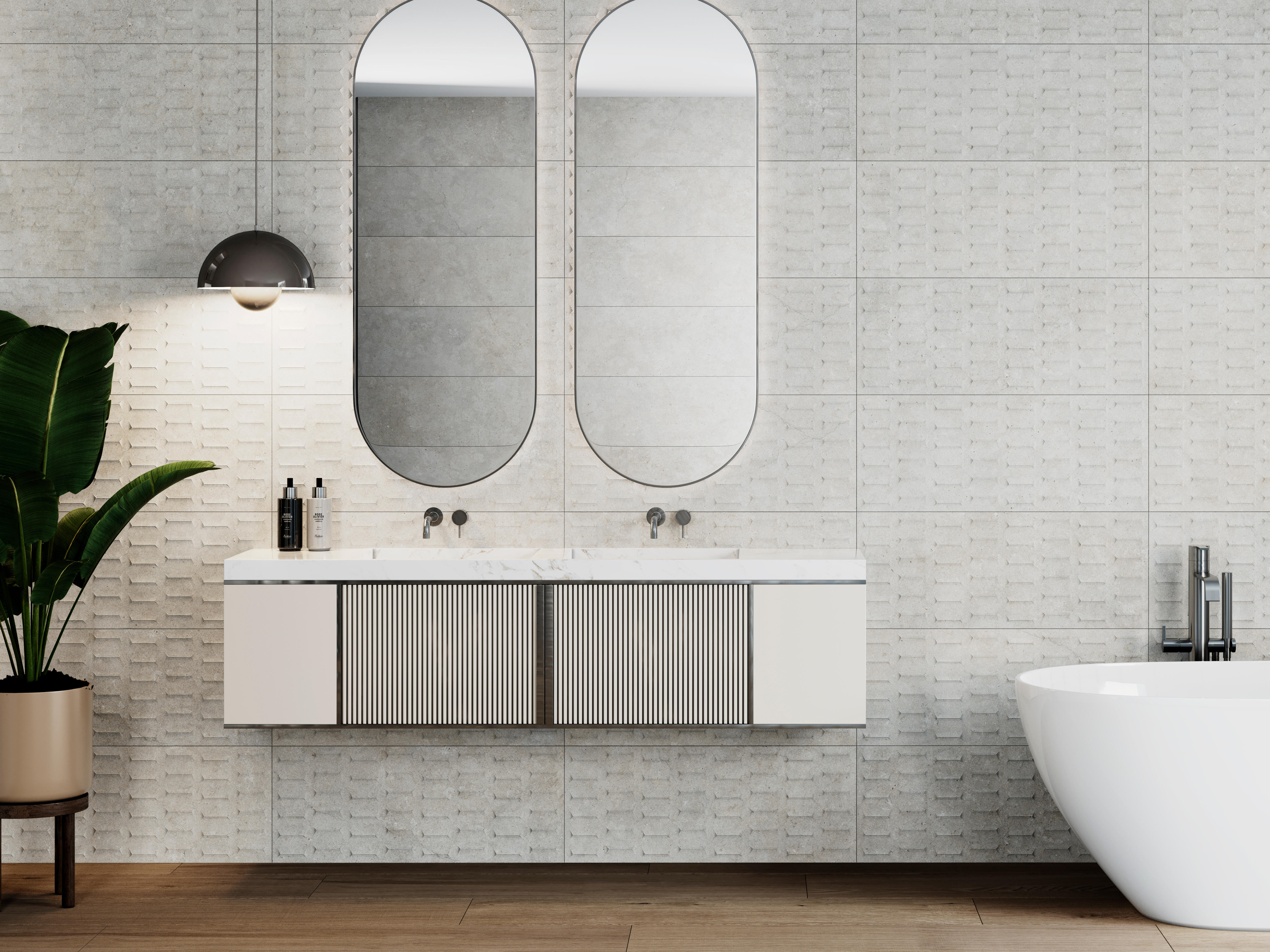 AZULEJO PASTA BLANCA 30X75CM PETRA TEXTURA PERLA - 2