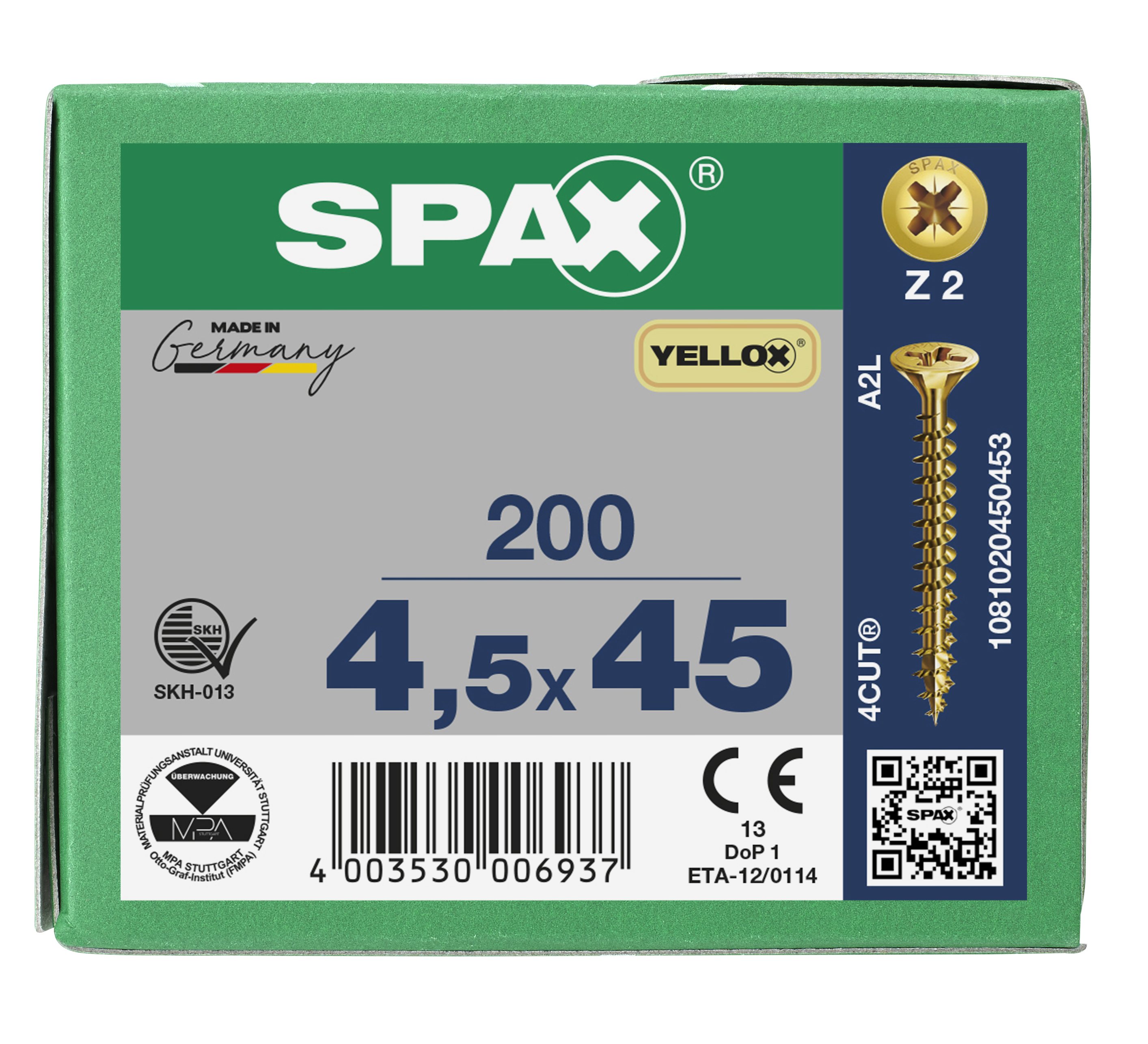 VIS SPAX TF PZ 4,5X45 YELLOX FT X200 - 3
