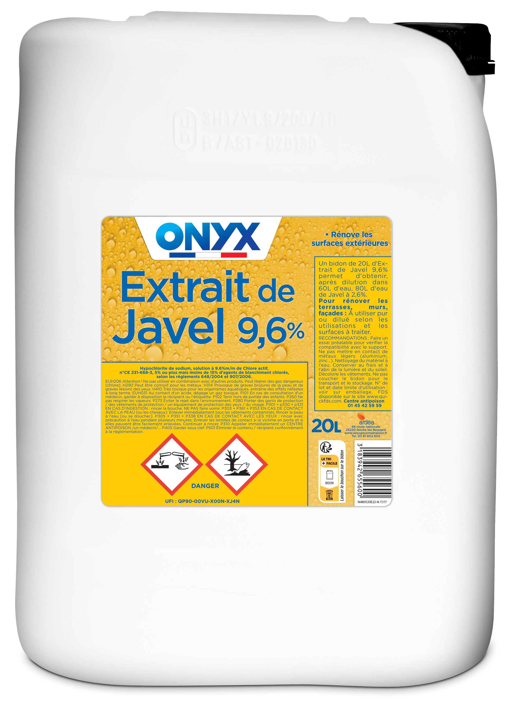 Extrait de javel 9,6° 20 L - ONYX - 2