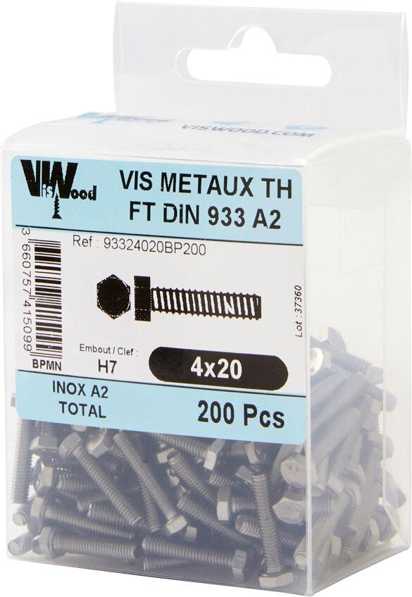 Vis métal inox A2 Diam.4 mm tête hexagonale Boîte de 200 - VISWOOD - 2