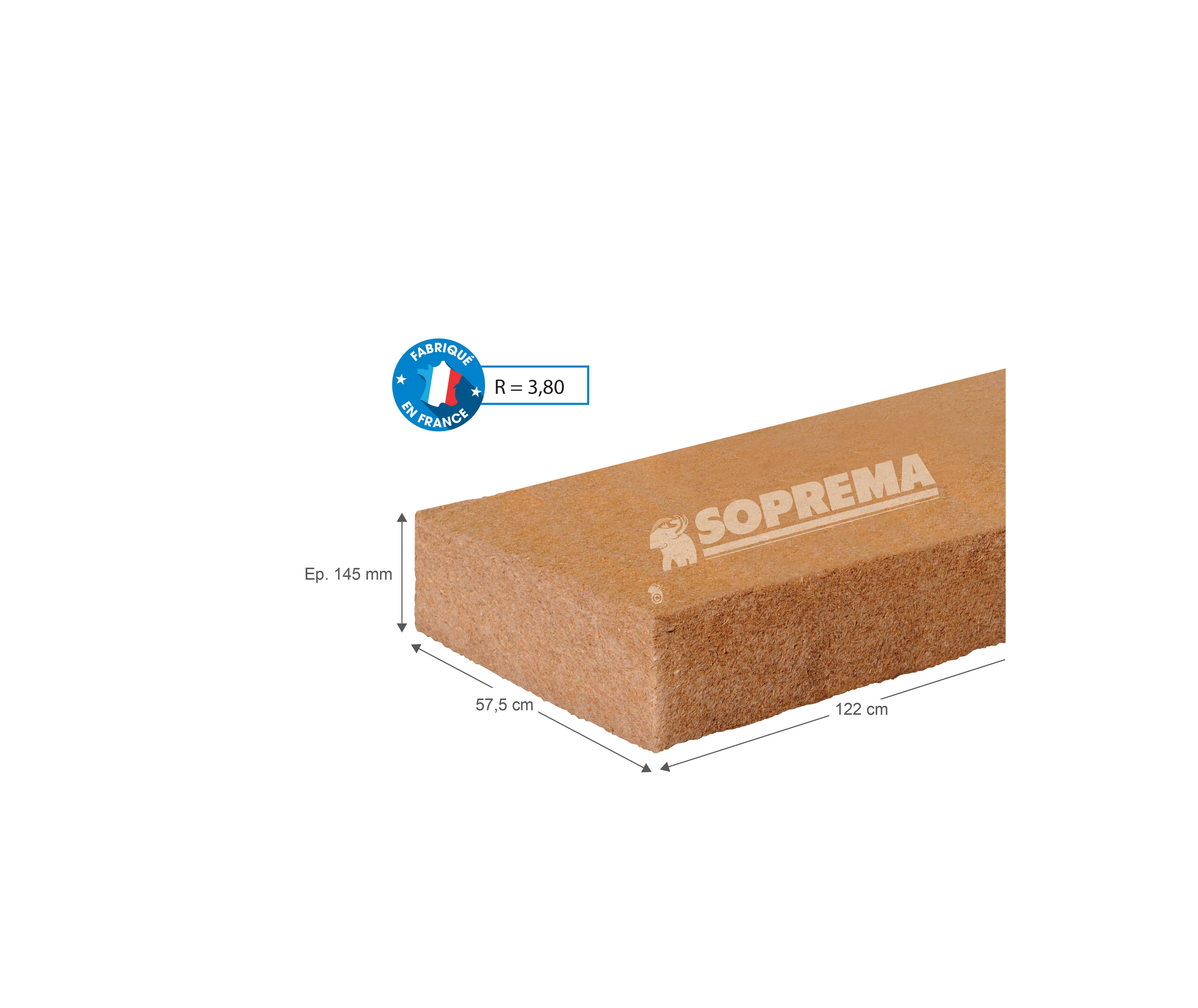 Lot de 4 panneaux isolants en fibre de bois 122x57,5cm Ep.14,5cm, R=3,8 - SOPREMA - 2