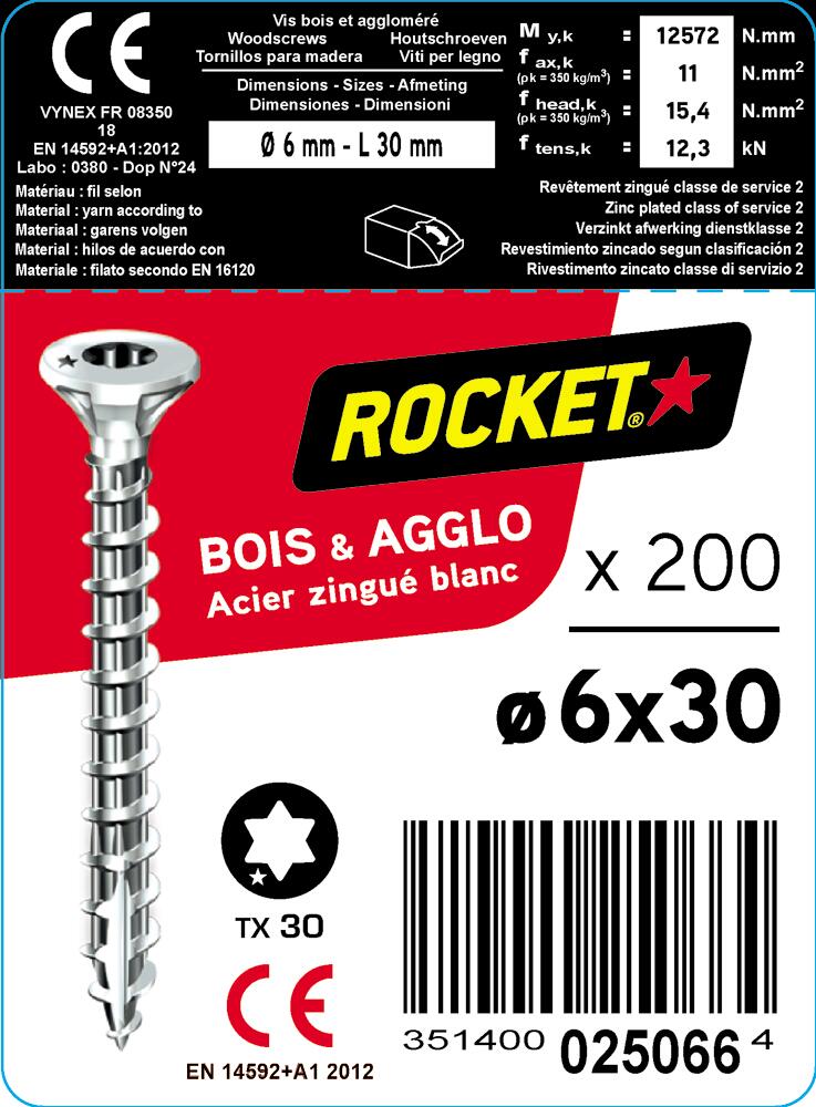 Vis bois Diam. 6 x 30 mm Boîte de 200 - ROCKET  - 2
