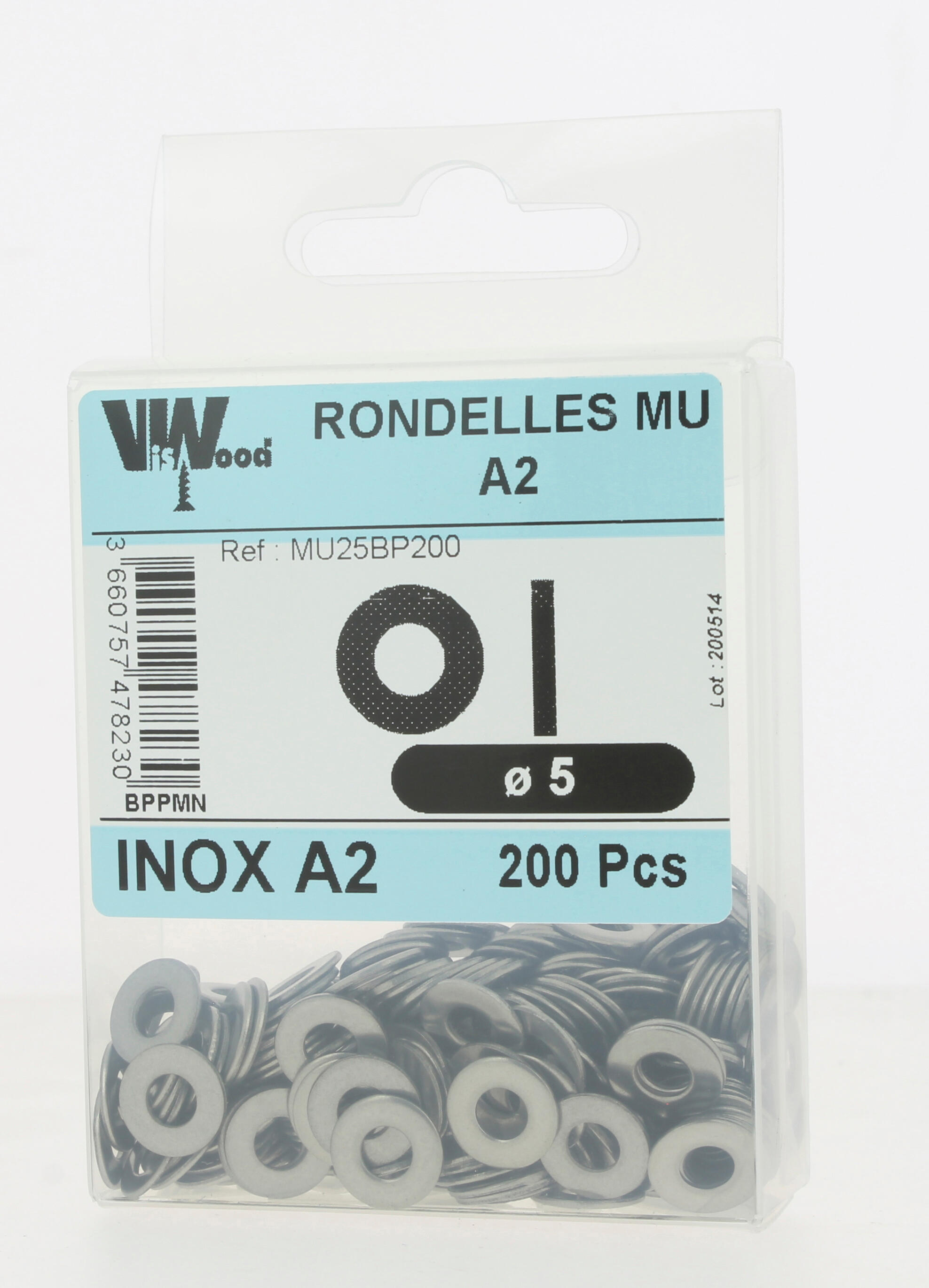 Rondelles moyennes MU inox A2 Diam. 5 mm Boîte de 200 - VISWOOD - 3