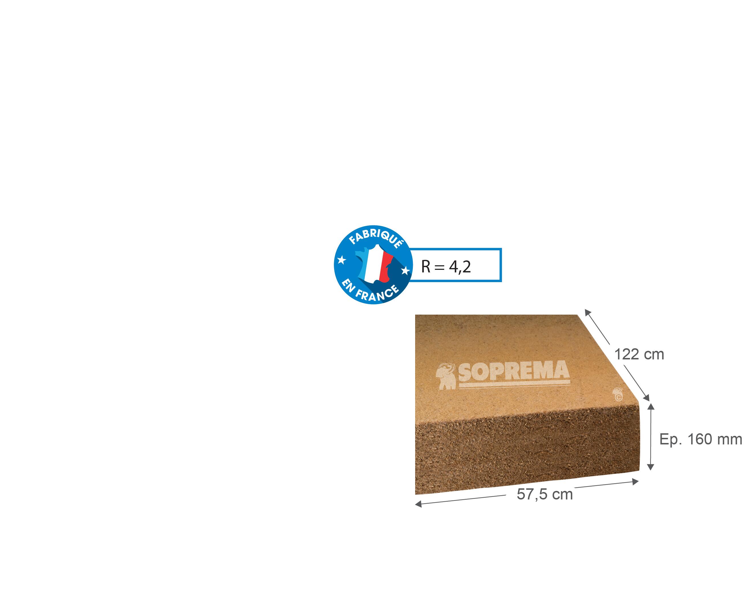 Lot de 3 panneaux isolants en fibre de bois 122x57,5cm Ep.16cm, R=4,2 - SOPREMA - 2