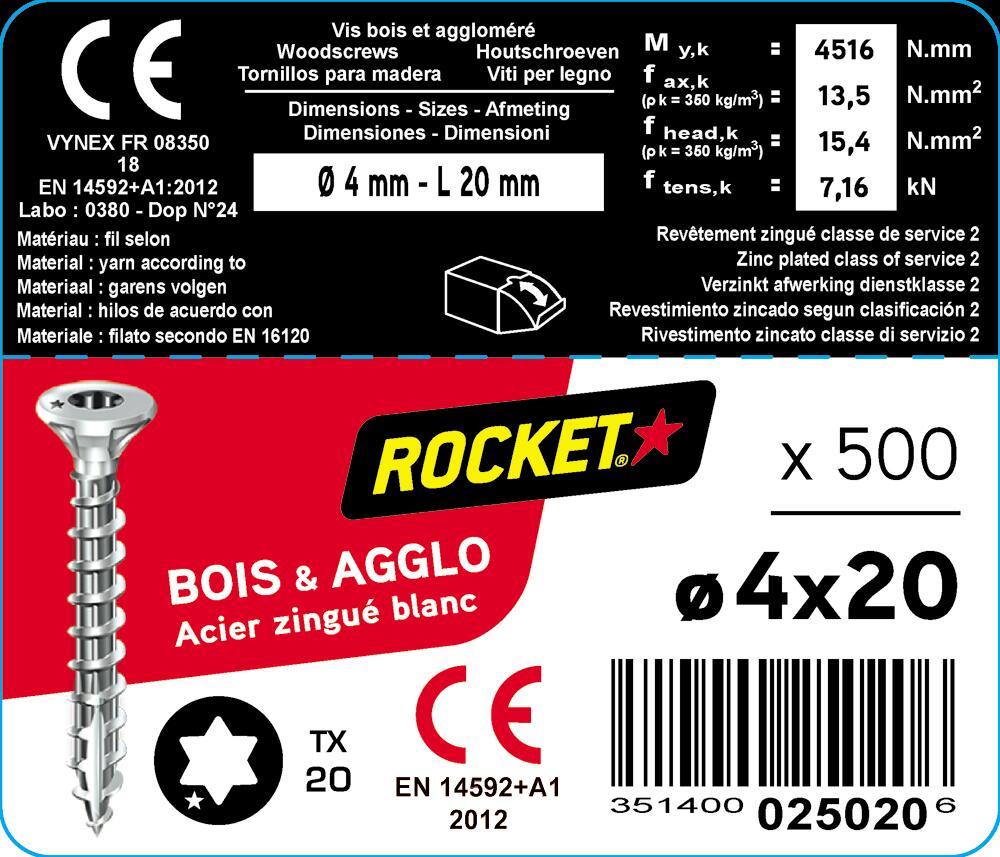 Vis bois acier zingué Diam. 4 x 20 mm Boîte de 500 - ROCKET - 2