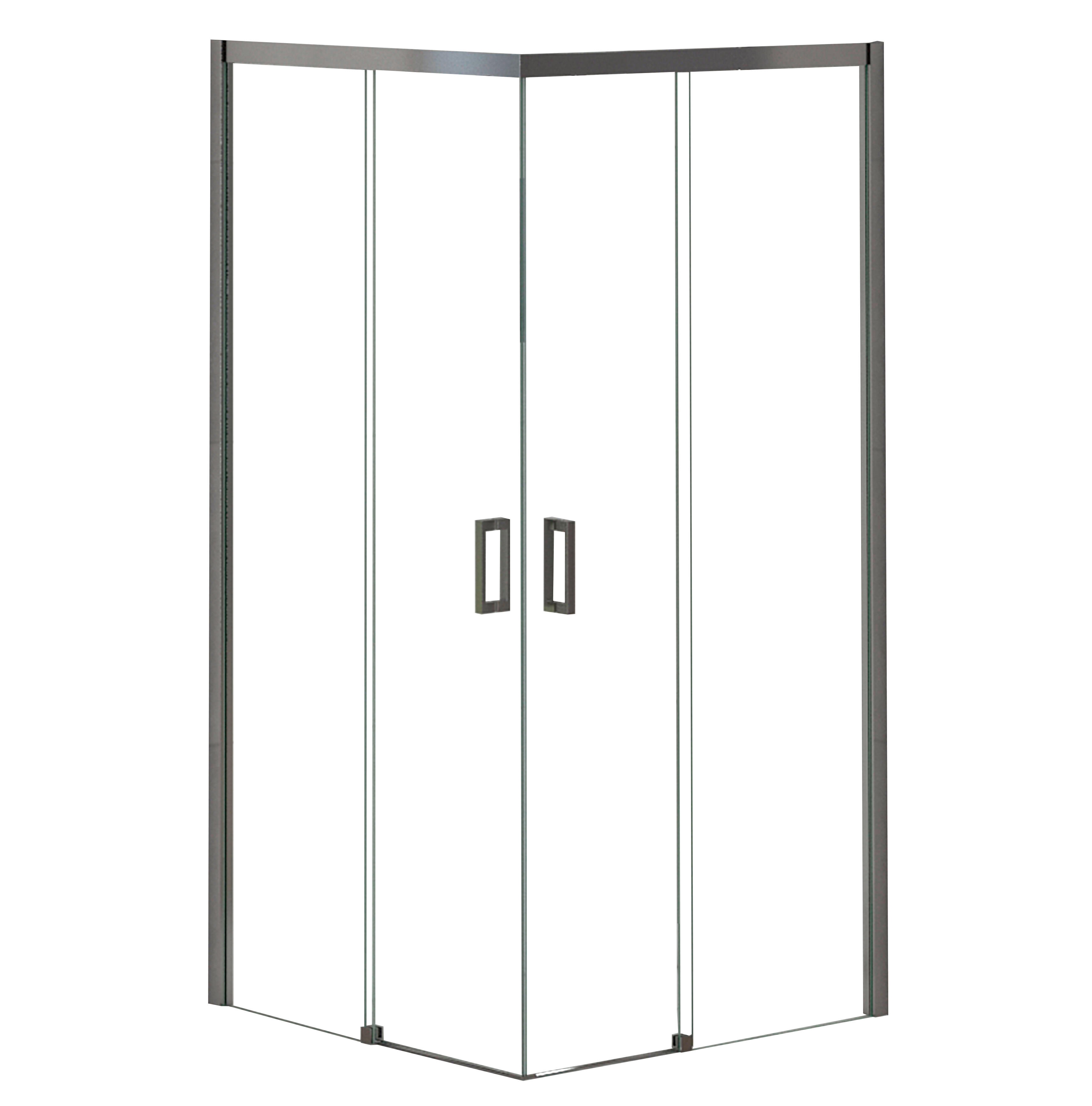 Paroi de douche d'angle coulissante chromée l.90 x L.90 x H.200 cm verre trempé transparent Ep.6 mm - Athènes - 2