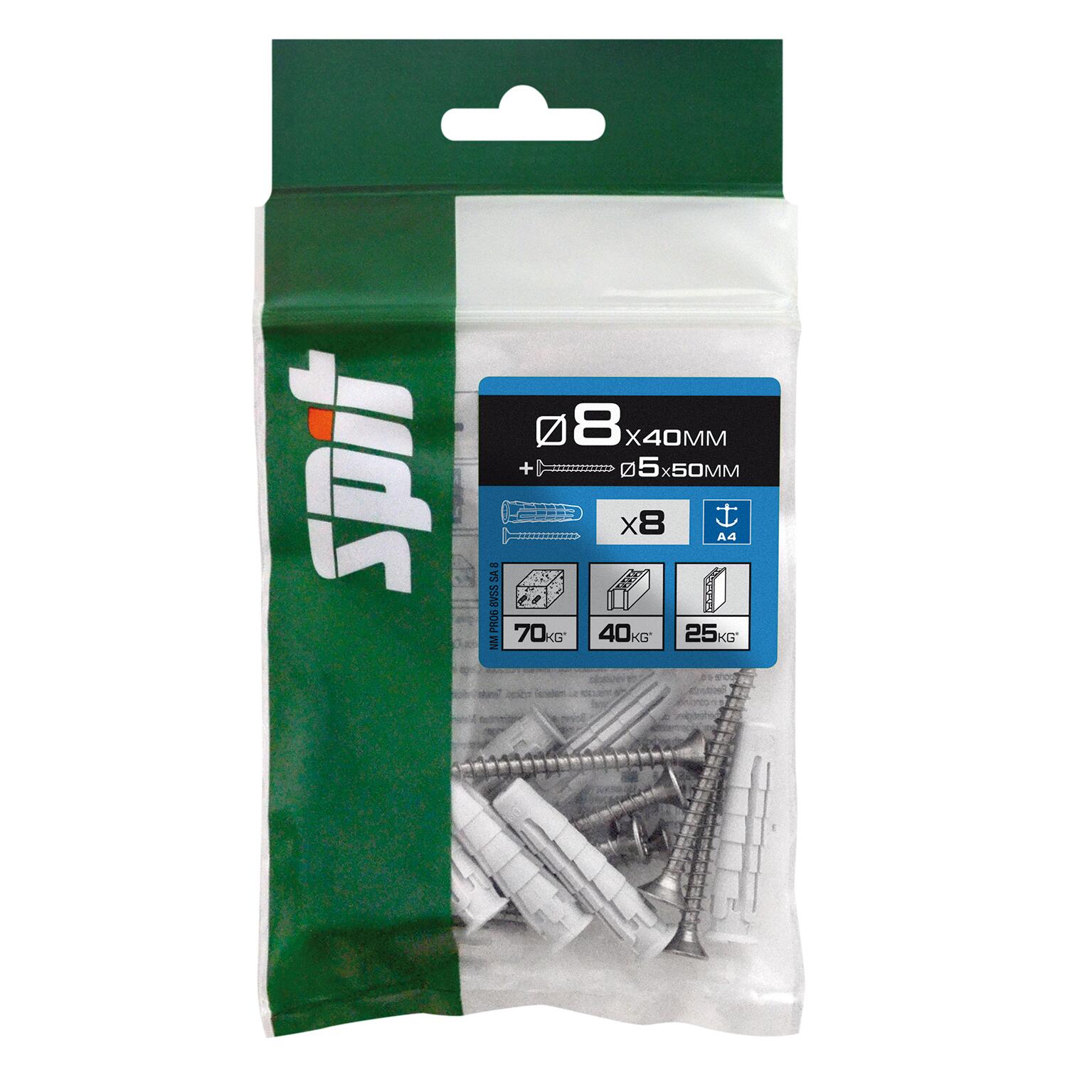 Cheville nylon avec vis multi-matériaux Diam.8 mm x 40 mm - SPIT Pro6 (lot de 8) - 2