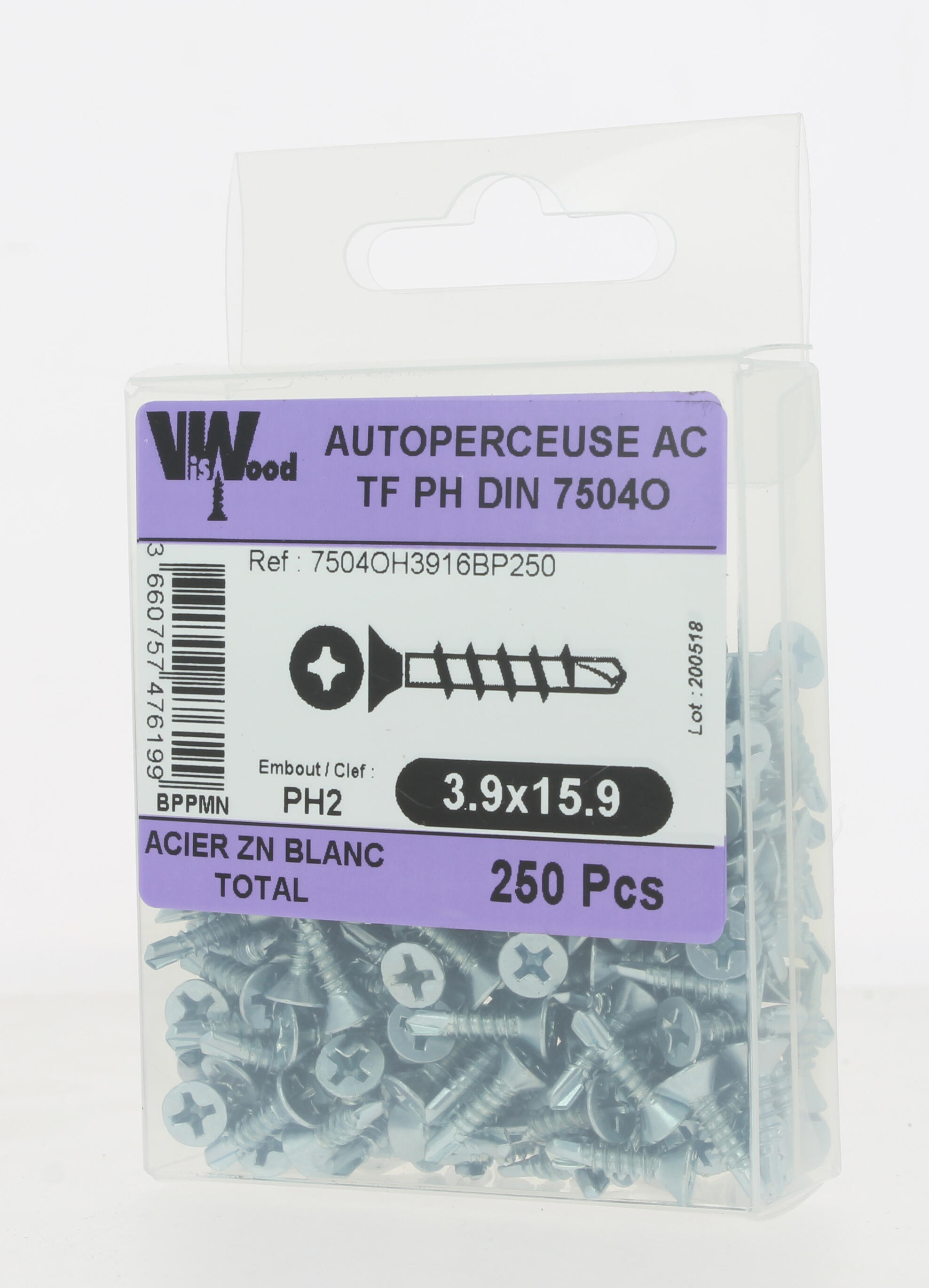 Vis autoforeuse Diam. 3,9 x 15 ,9 mm Boîte de 250 - VISWOOD - 3