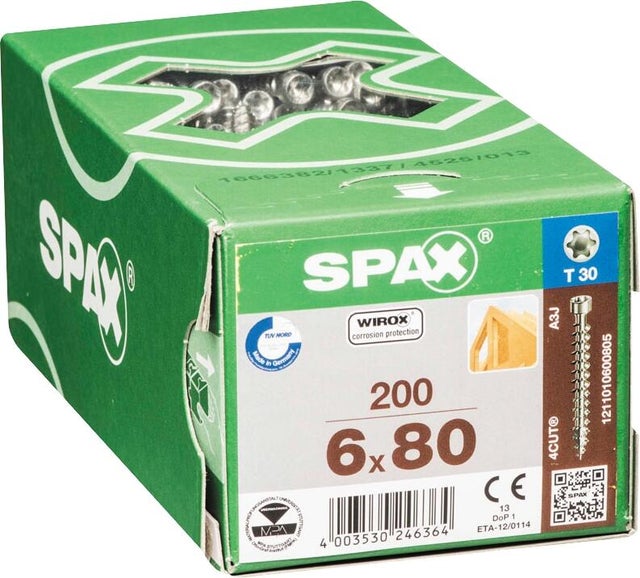 Vis bois Diam. 6 x 80 mm Boîte de 200 - SPAX 