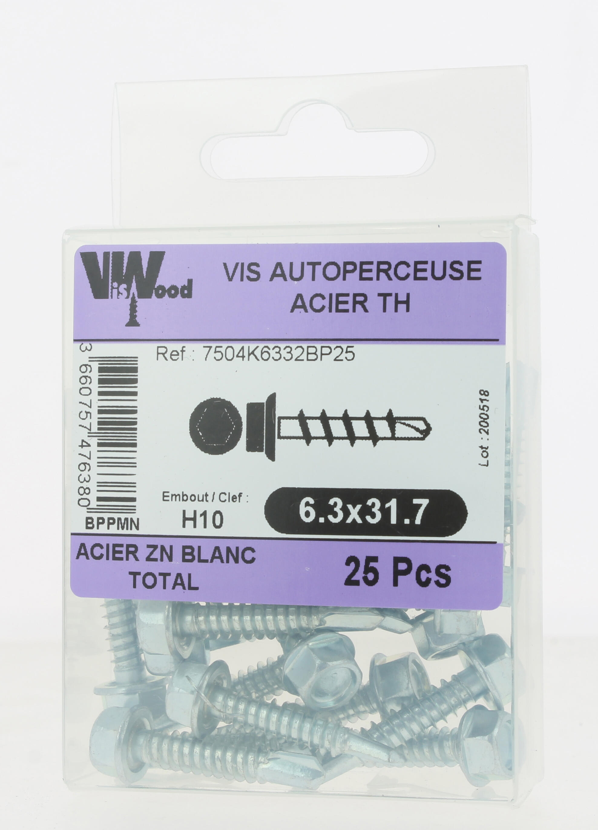 Vis autoforeuse Diam. 6,3 x 31,7 mm Boîte de 25 - VISWOOD - 3