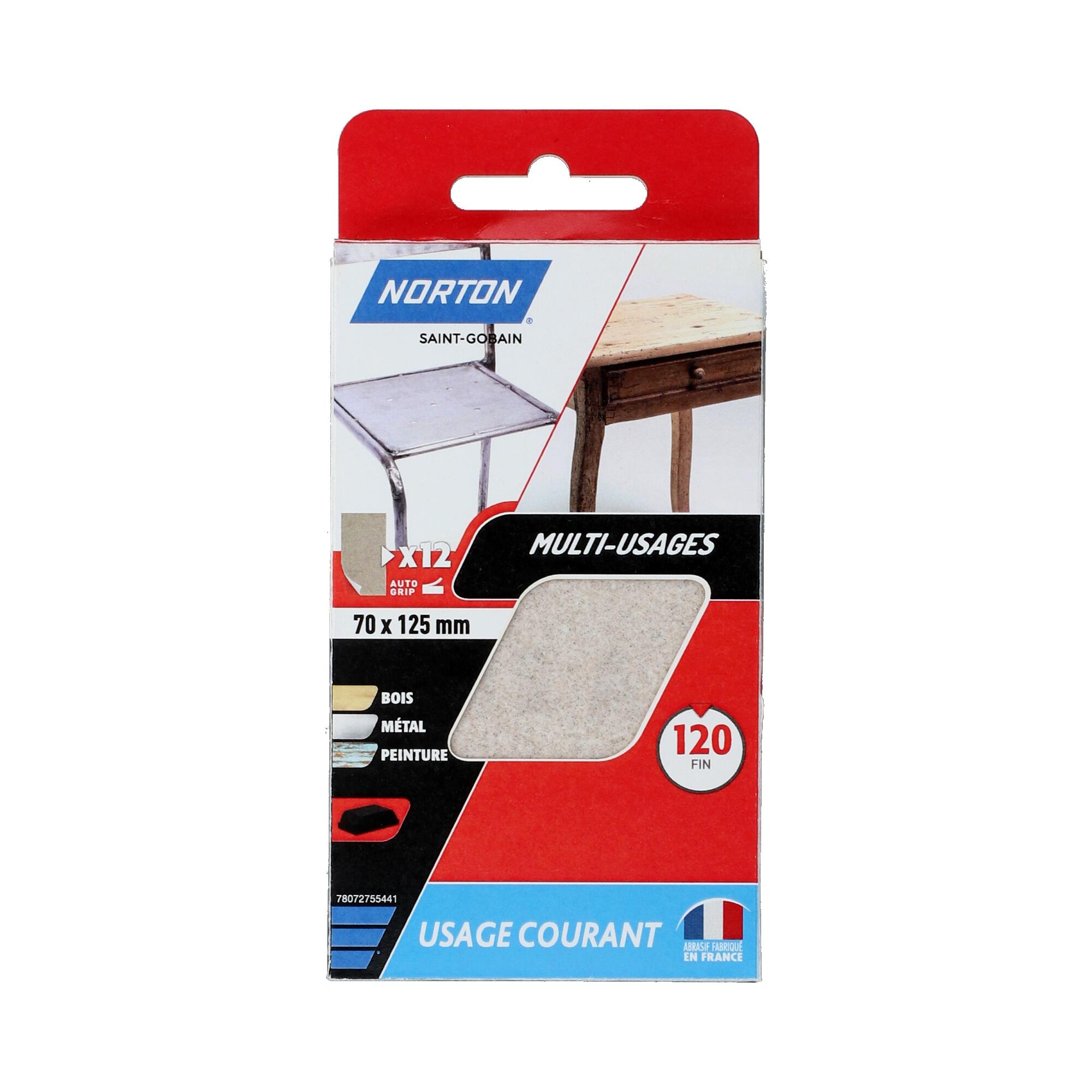 Papier abrasif grain 120 pour cale à poncer lot de 12  - NORTON - 2