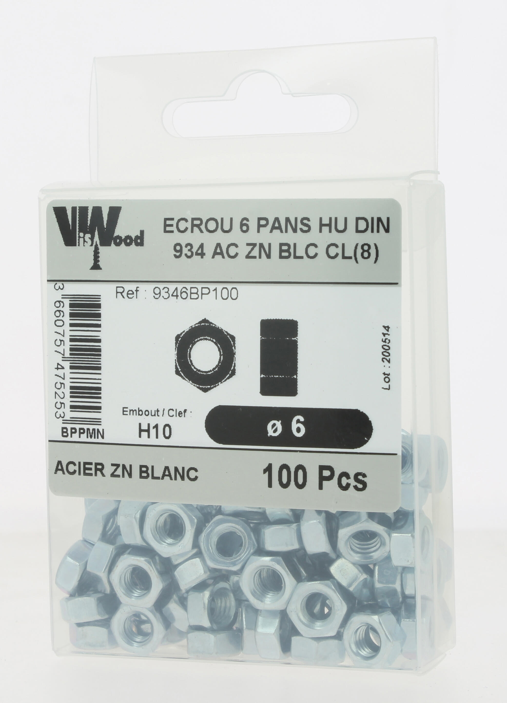 Écrous hexagonaux DIN934 zingué M6 100 pièces - VISWOOD - 3